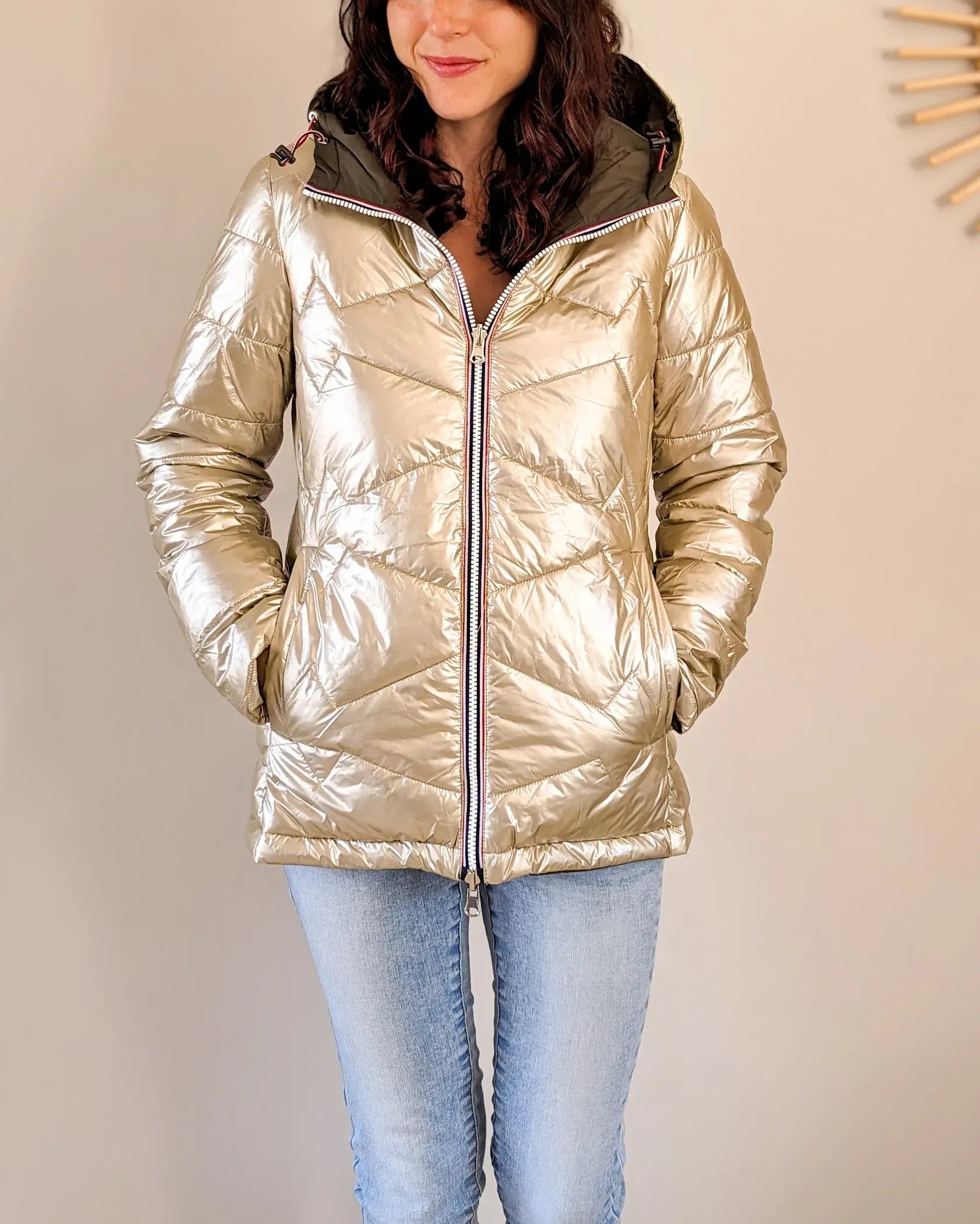 Doudoune réversible imperméable Laura Jo kaki/dorée -Amélia courte - DÉSTOCKAGE taille XL