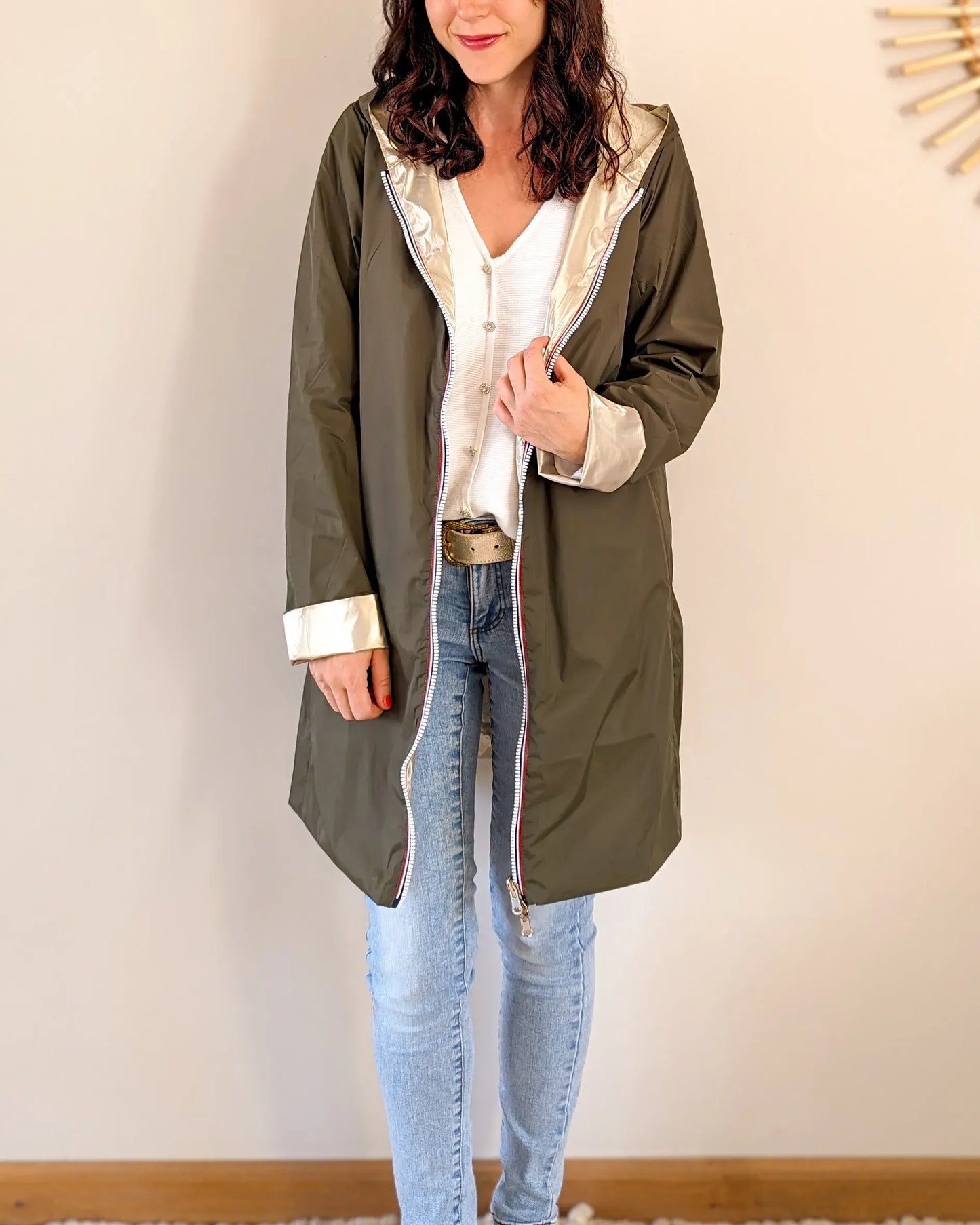 Imperméable réversible Laura Jo kaki/dorée - Elena longue - DÉSTOCKAGE taille XL