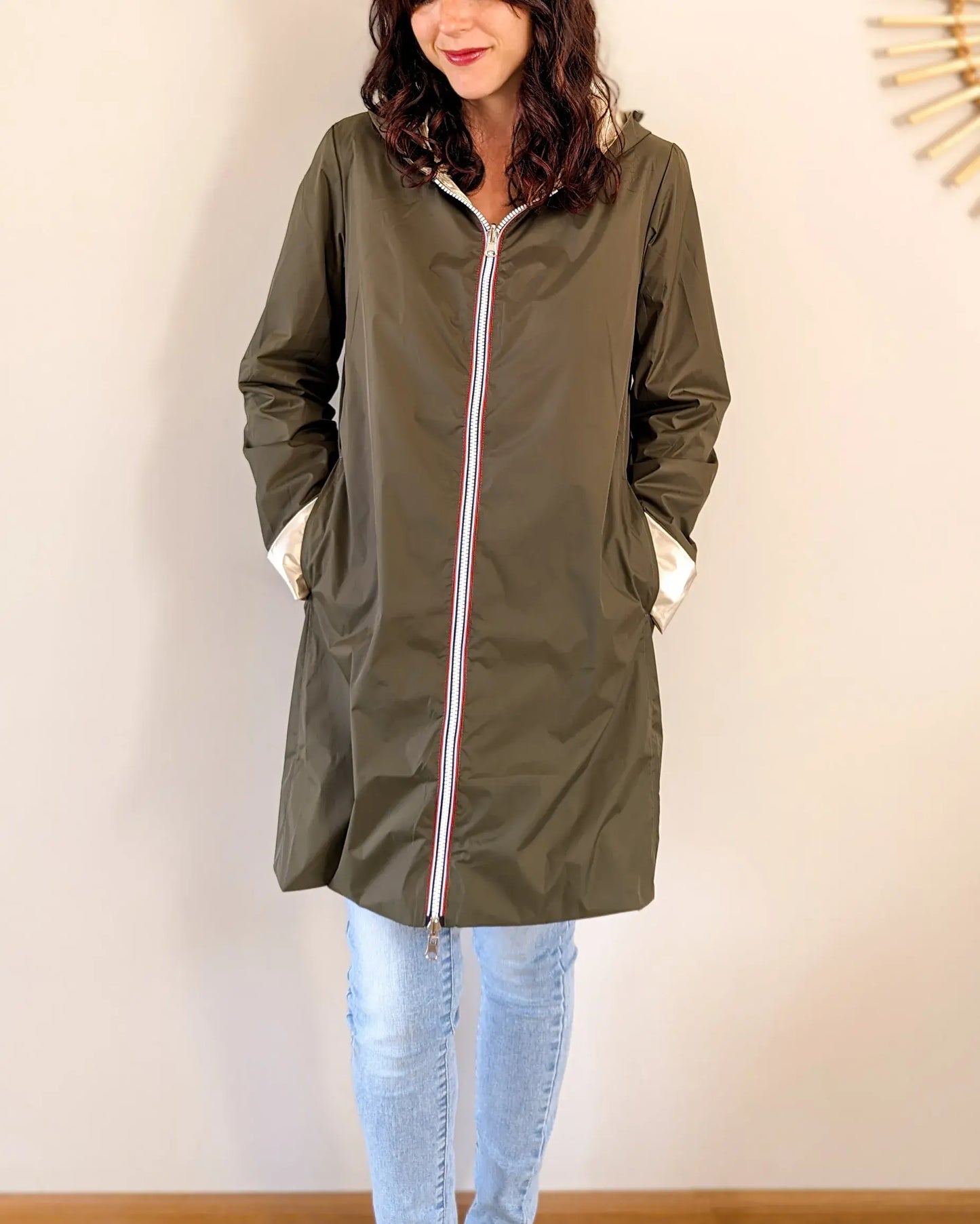 Imperméable réversible Laura Jo kaki/dorée - Elena longue - DÉSTOCKAGE taille XL