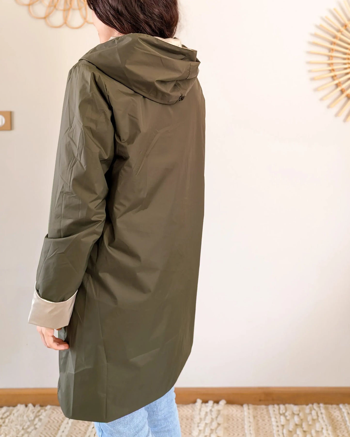 Imperméable réversible Laura Jo kaki/dorée - Elena longue - DÉSTOCKAGE taille XL