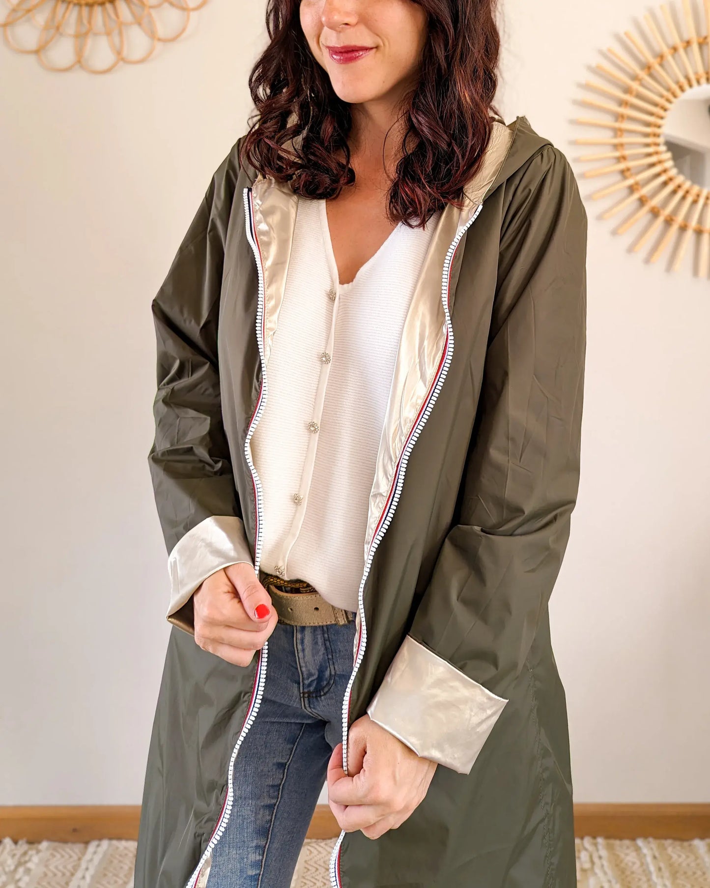 Imperméable réversible Laura Jo kaki/dorée - Elena longue - DÉSTOCKAGE taille XL