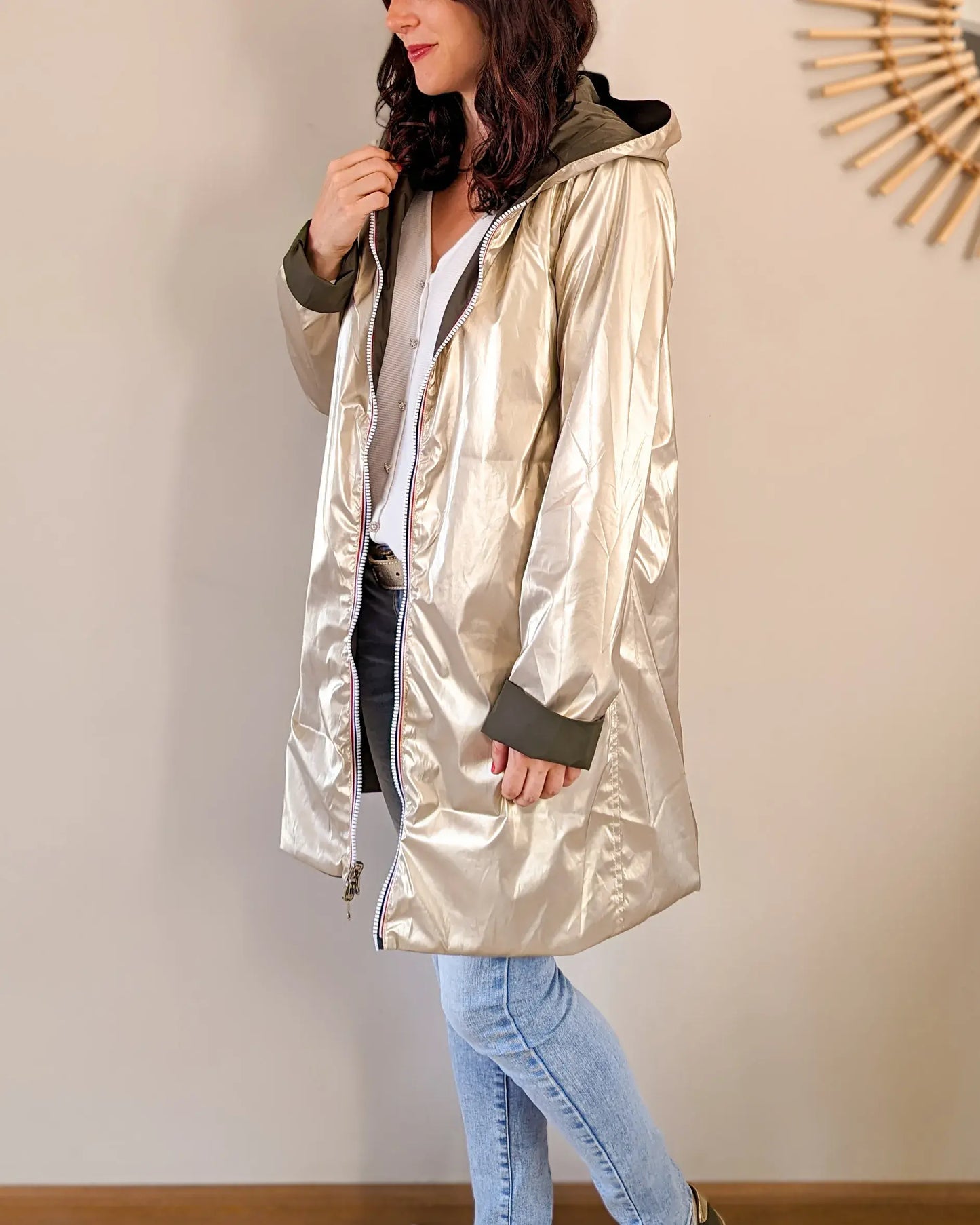 Imperméable réversible Laura Jo kaki/dorée - Elena longue - DÉSTOCKAGE taille XL