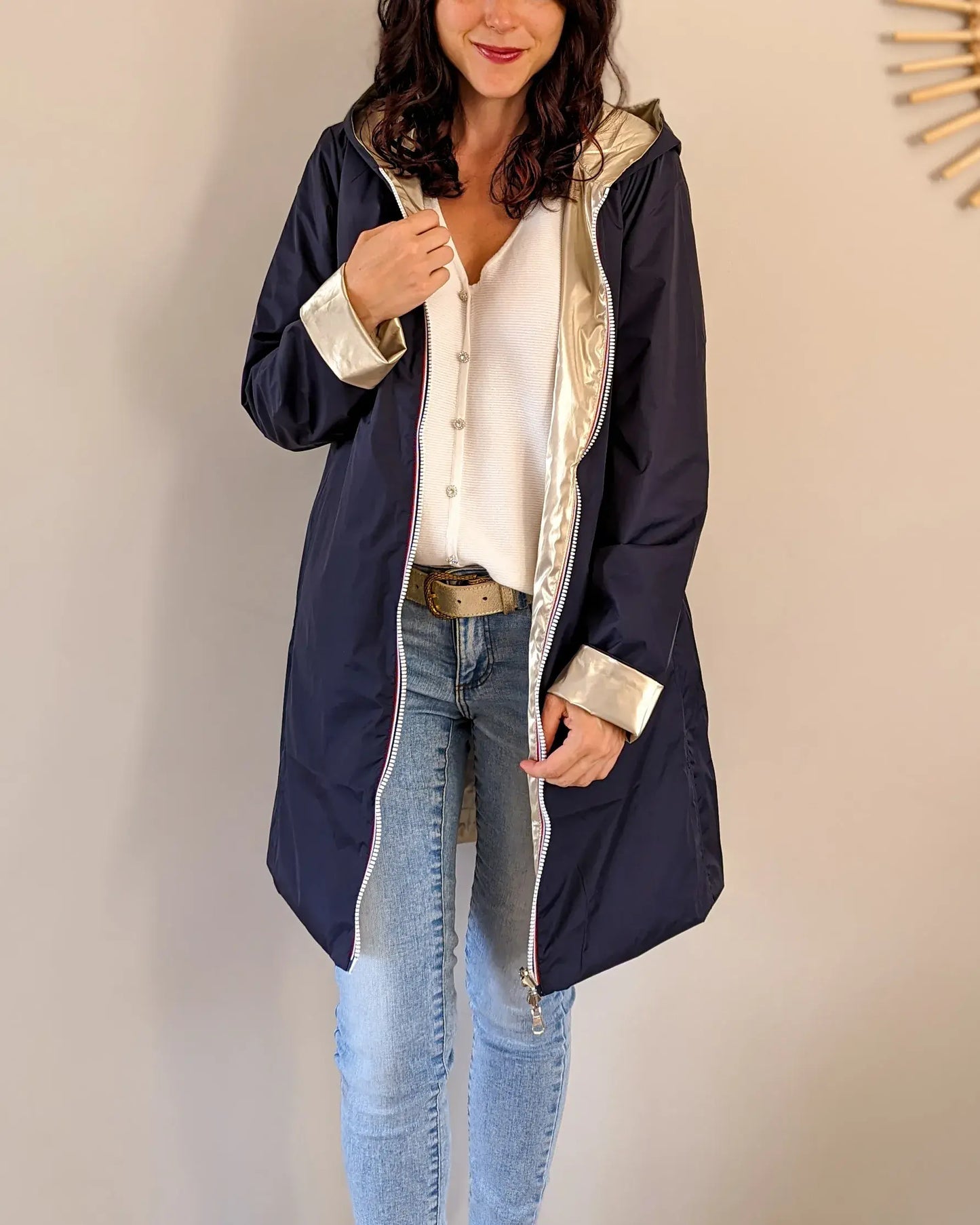 Imperméable réversible Laura Jo marine/dorée - Elena longue - DÉSTOCKAGE taille S
