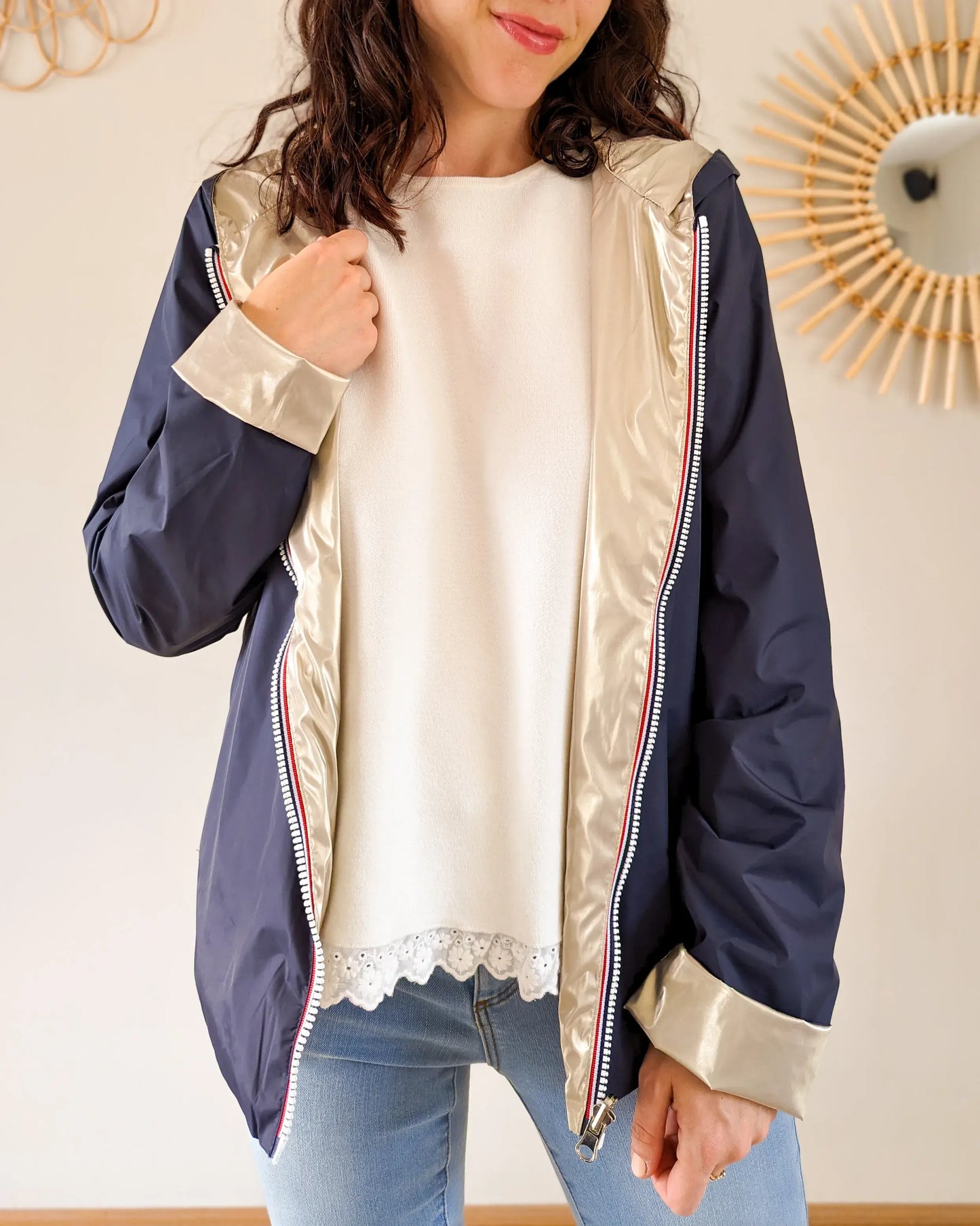 Imperméable réversible Laura Jo marine/dorée - Elena courte - DÉSTOCKAGE taille XL