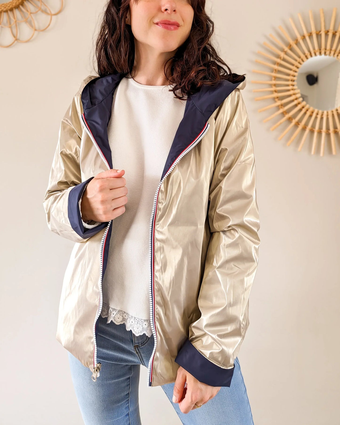 Imperméable réversible Laura Jo marine/dorée - Elena courte - DÉSTOCKAGE taille XL