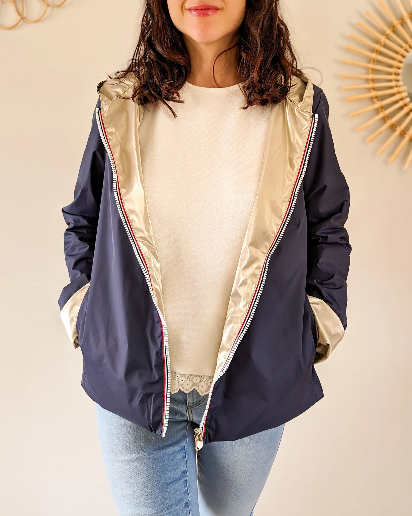 Imperméable réversible Laura Jo marine/dorée - Elena courte - DÉSTOCKAGE taille XL