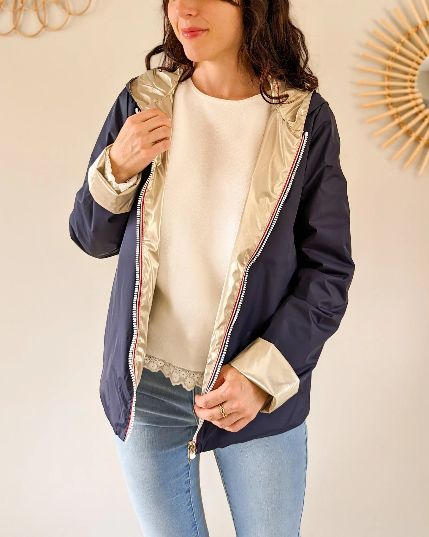 Imperméable réversible Laura Jo marine/dorée - Elena courte - DÉSTOCKAGE taille XL