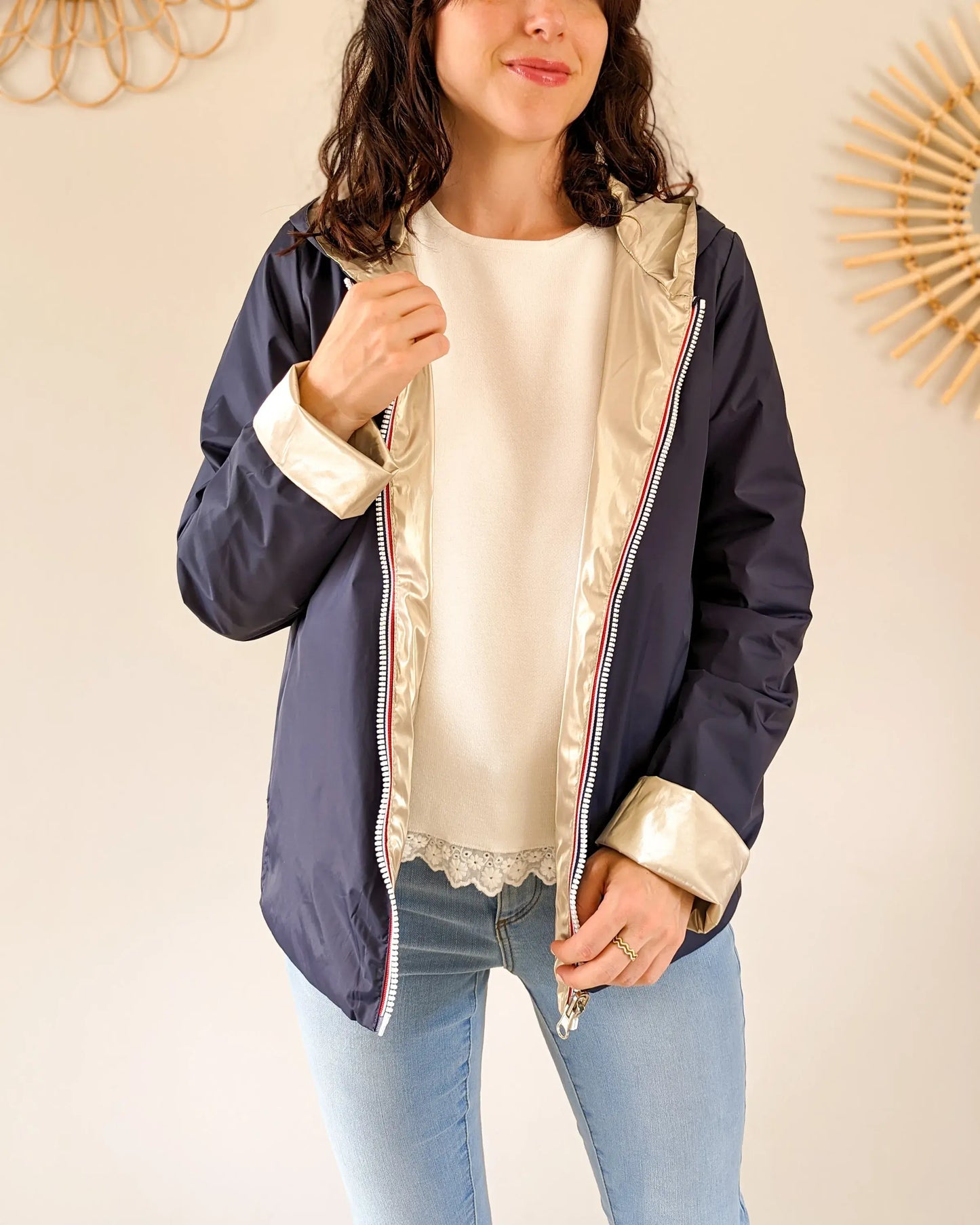 Imperméable réversible Laura Jo marine/dorée - Elena courte - DÉSTOCKAGE taille XL