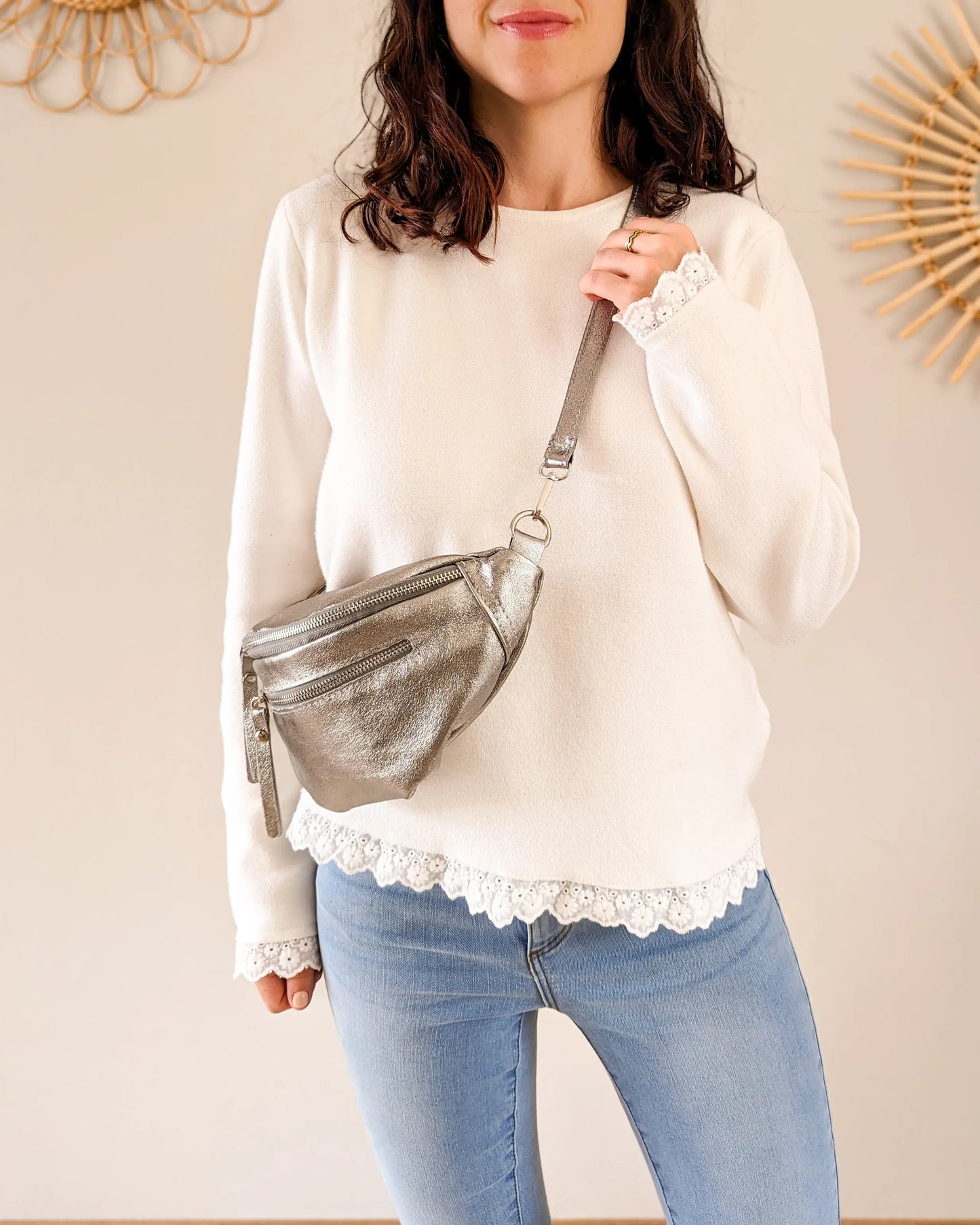 Sac banane en cuir - Chuck argenté