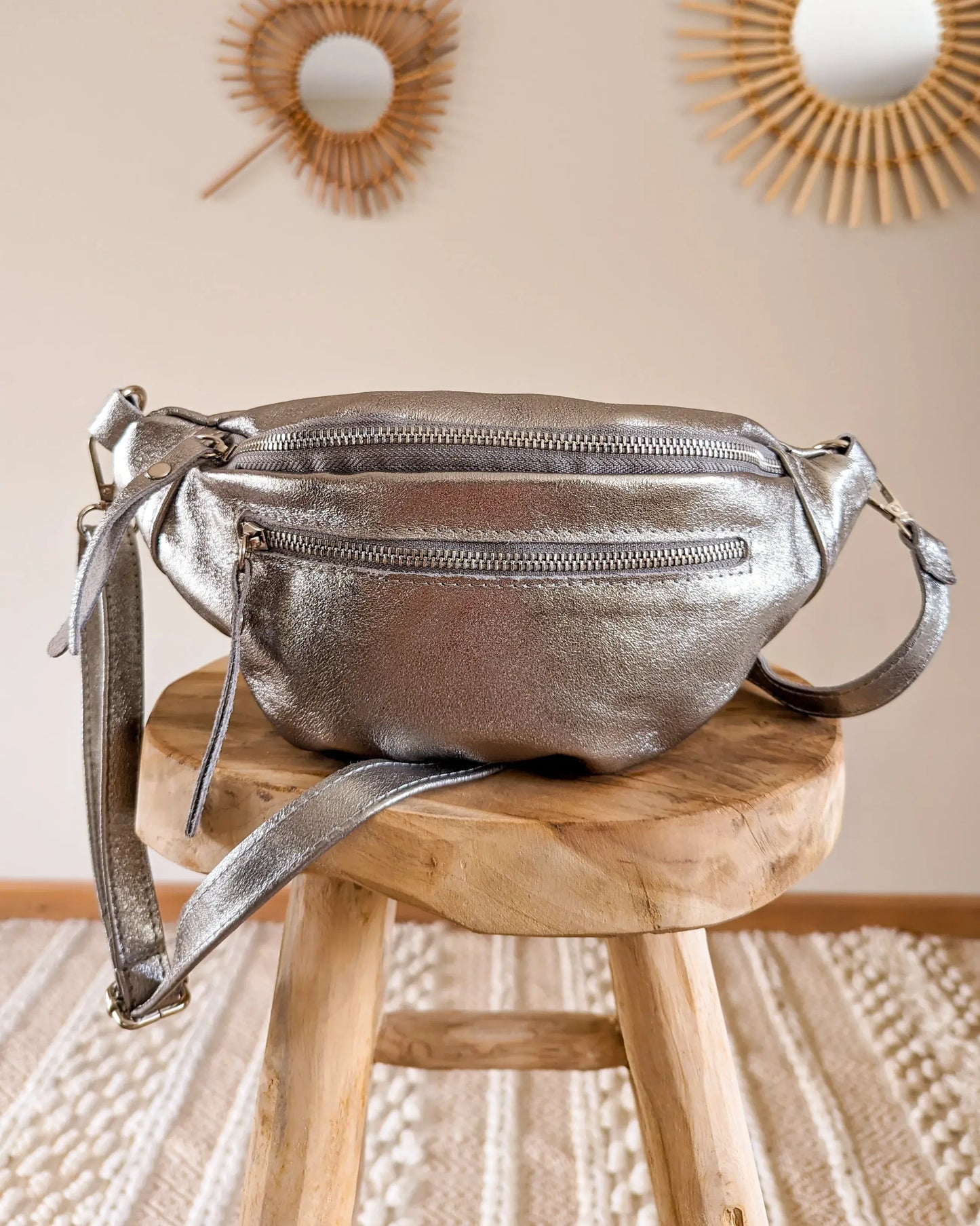 Sac banane en cuir - Chuck argenté