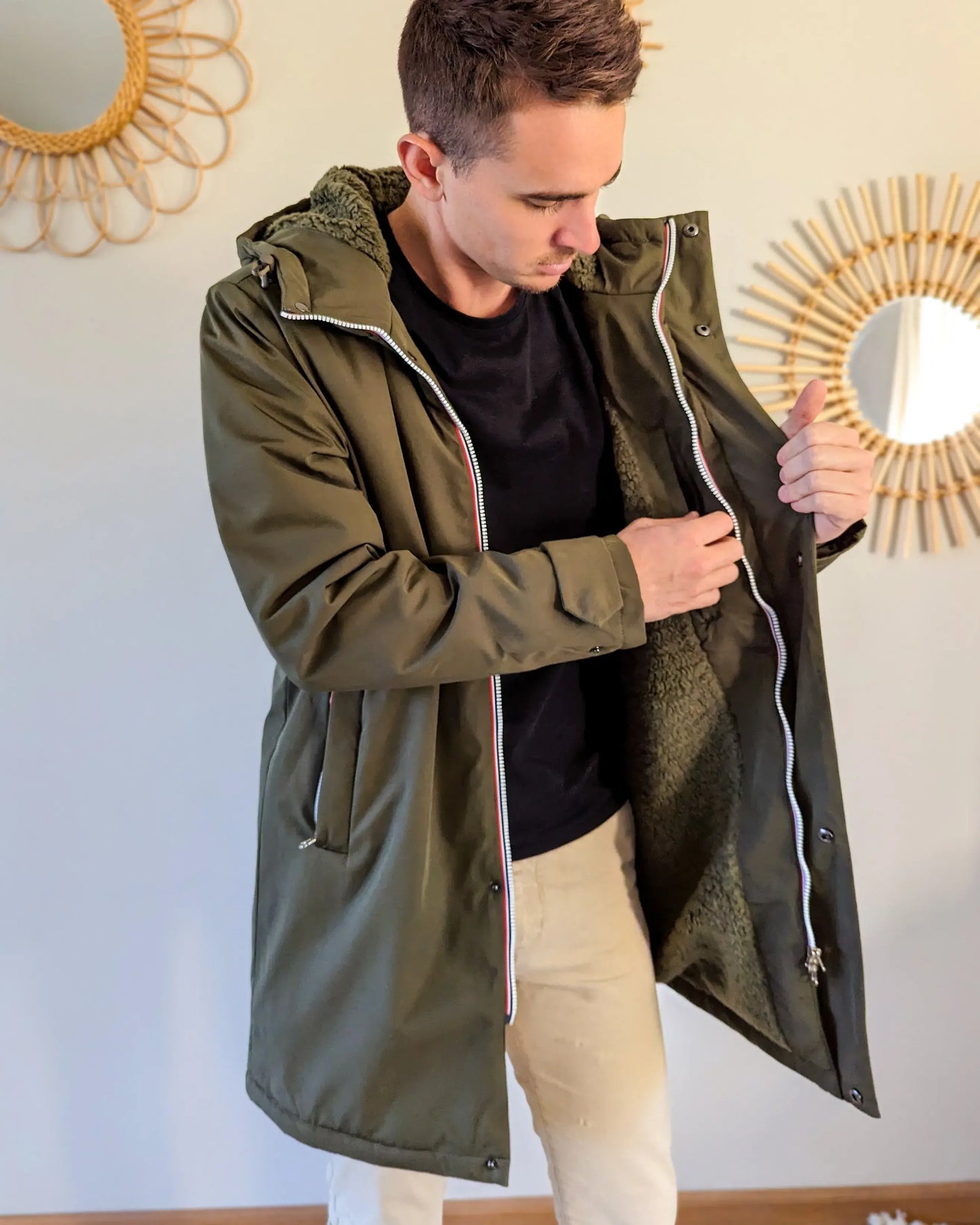 Parka longue fourrée mouton Laura Jo - Eric kaki
