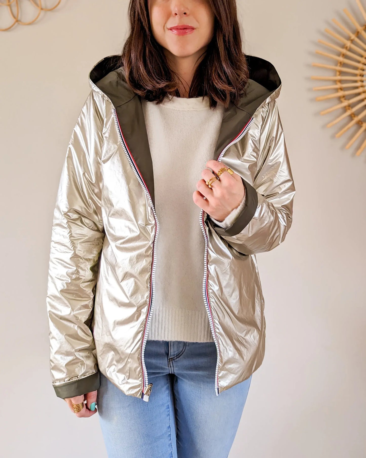 Imperméable rembourré mi-saison Laura Jo - Mandy court kaki/doré