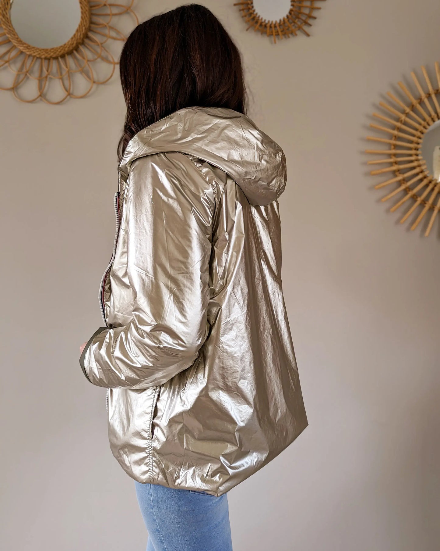 Imperméable rembourré mi-saison Laura Jo - Mandy court kaki/doré