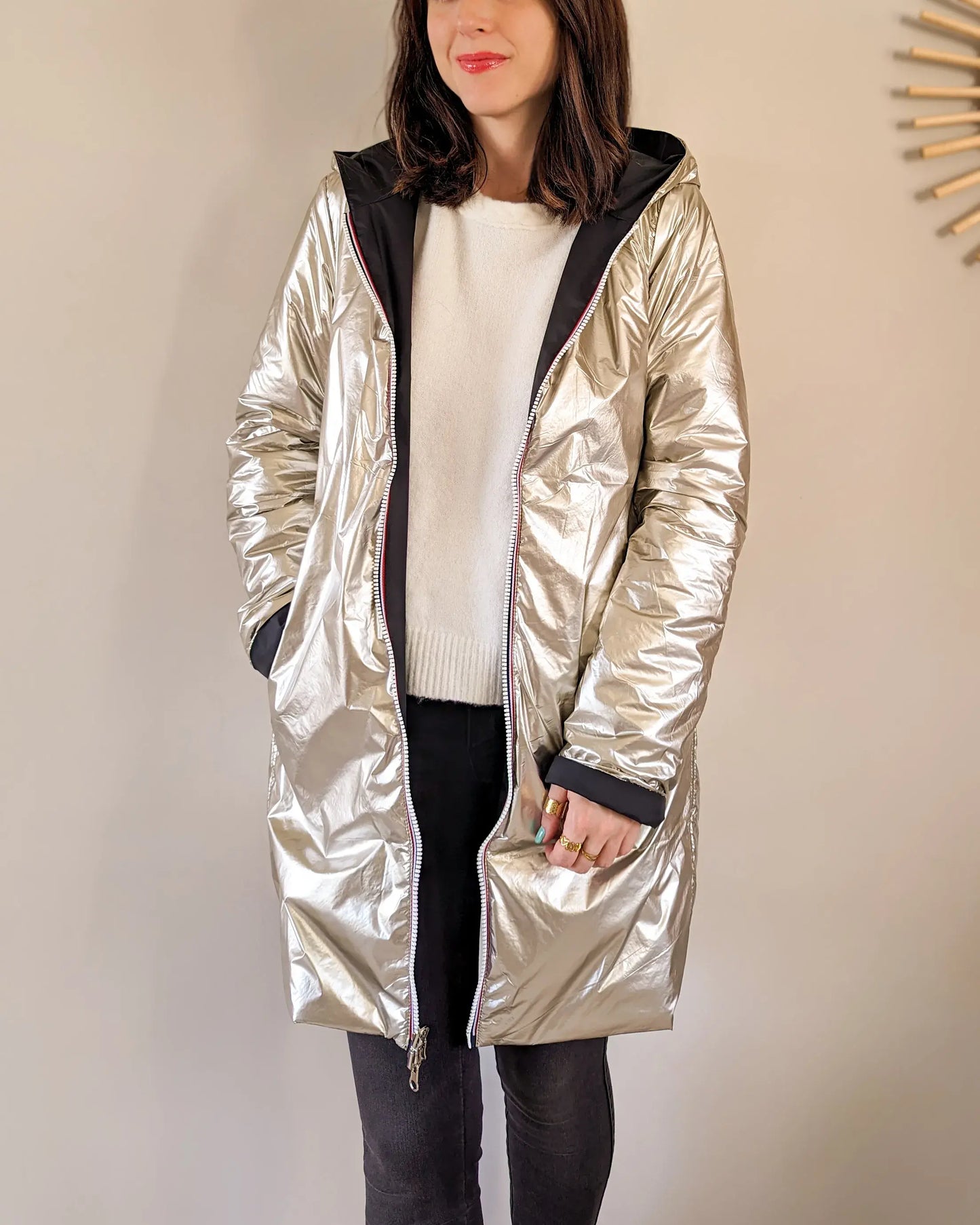 Imperméable rembourré mi-saison Laura Jo - Mandy long noir/doré - DÉSTOCKAGE taille S, XL et 46