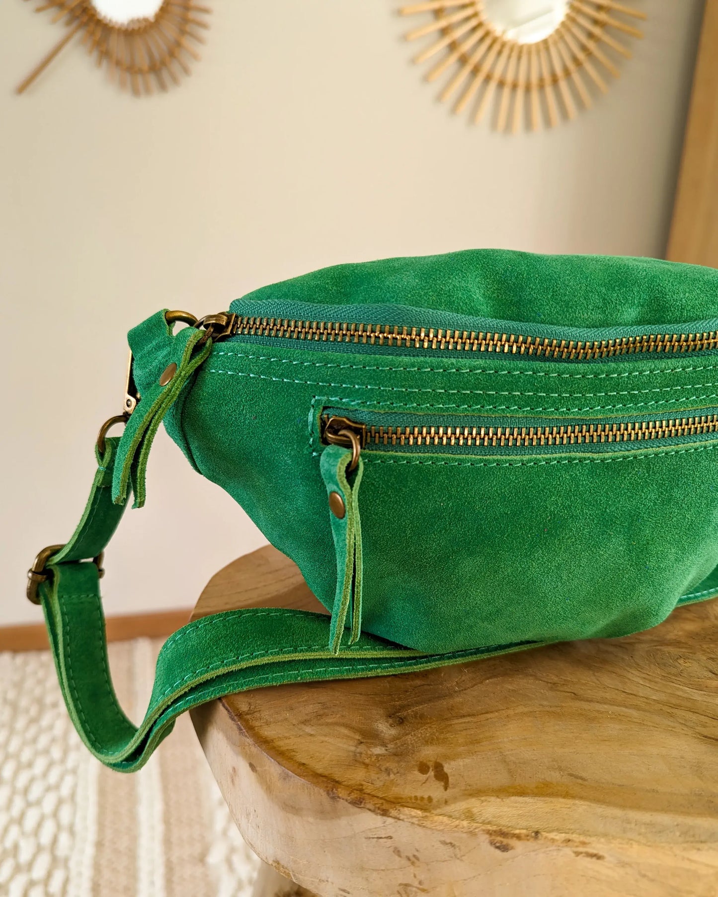 Sac banane en cuir velours - Hunter vert
