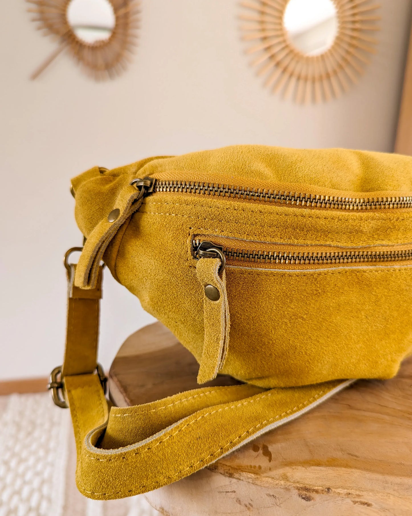 Sac banane en cuir velours - Hunter jaune