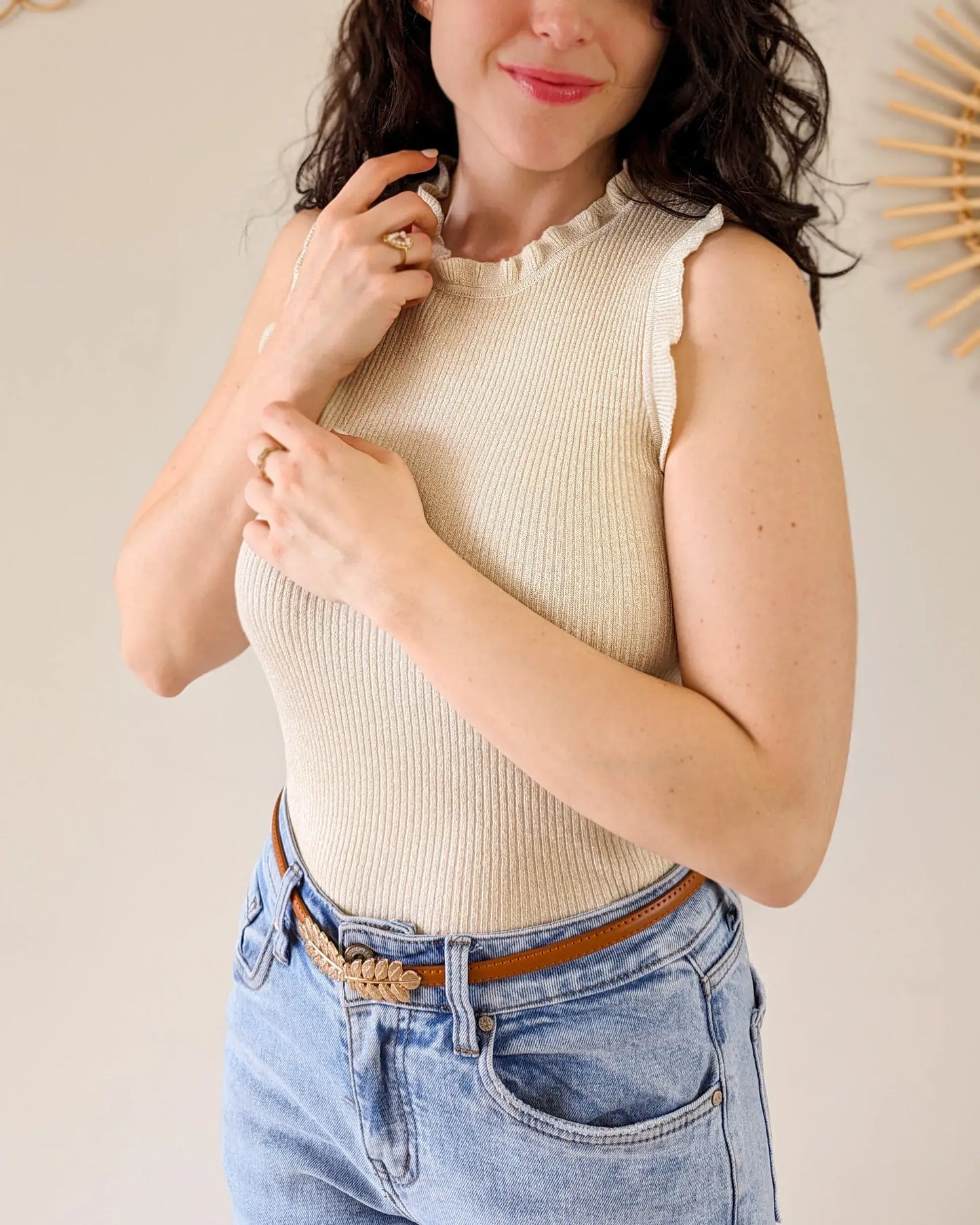 Top à paillettes - Capu beige