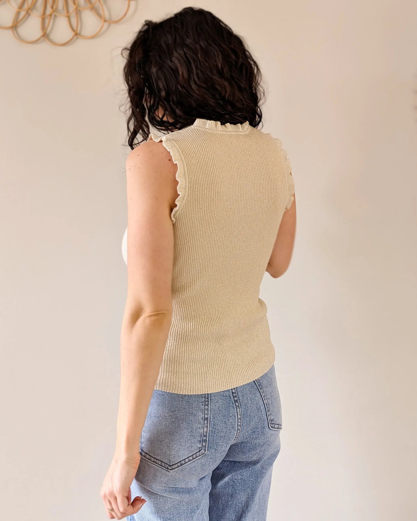 Top à paillettes - Capu beige
