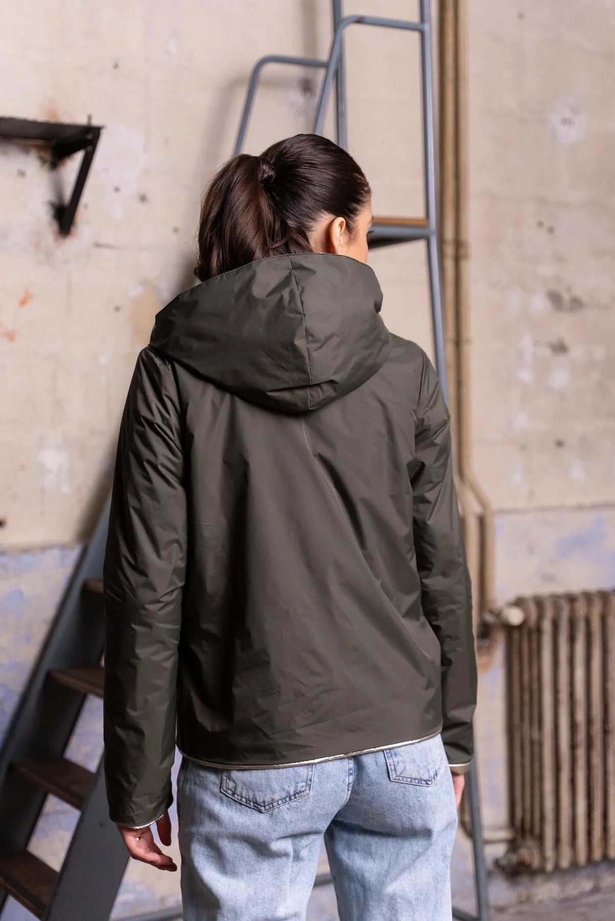 Imperméable rembourré mi-saison Laura Jo - Mandy court kaki/doré