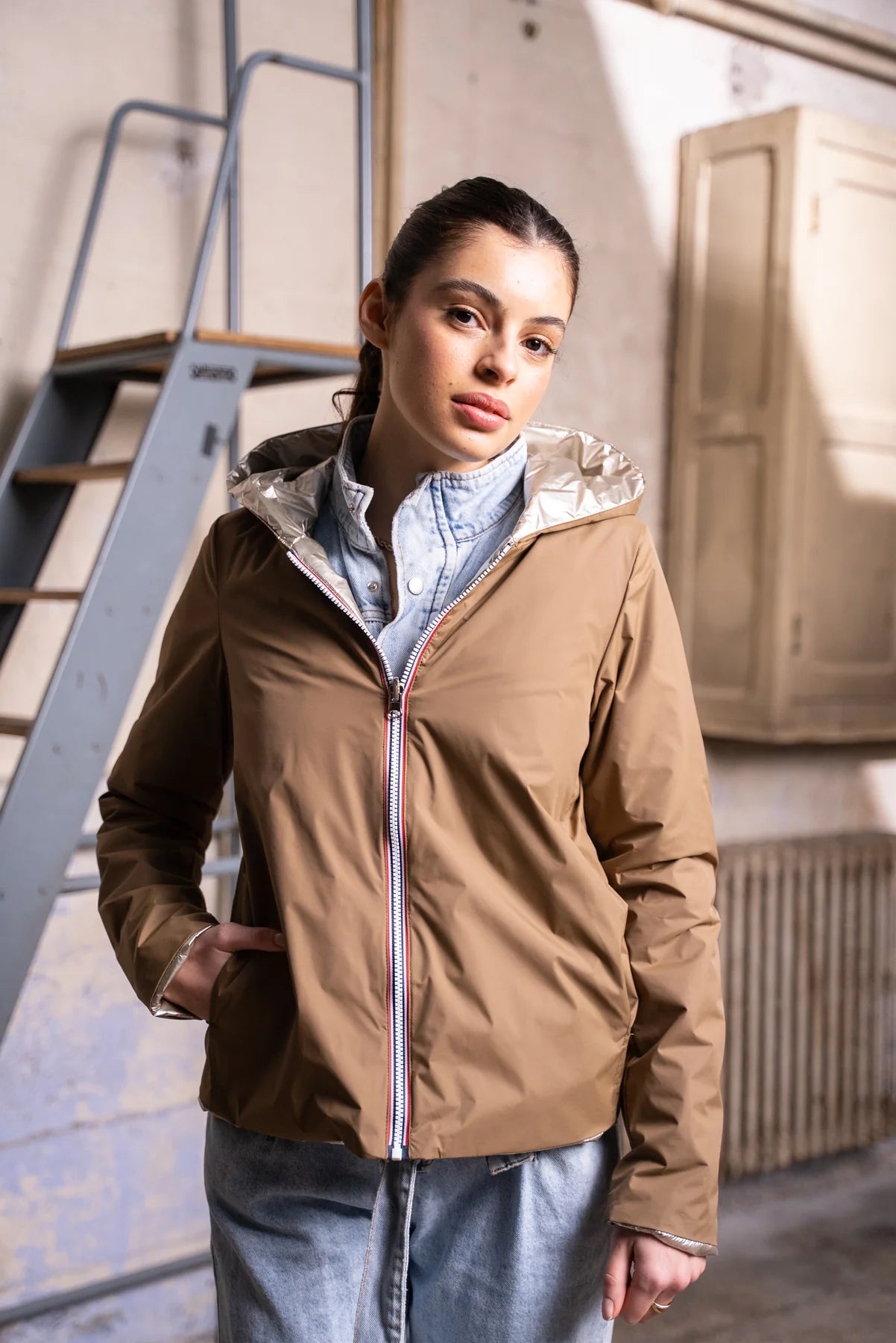 Imperméable rembourré mi-saison Laura Jo - Mandy court camel/doré