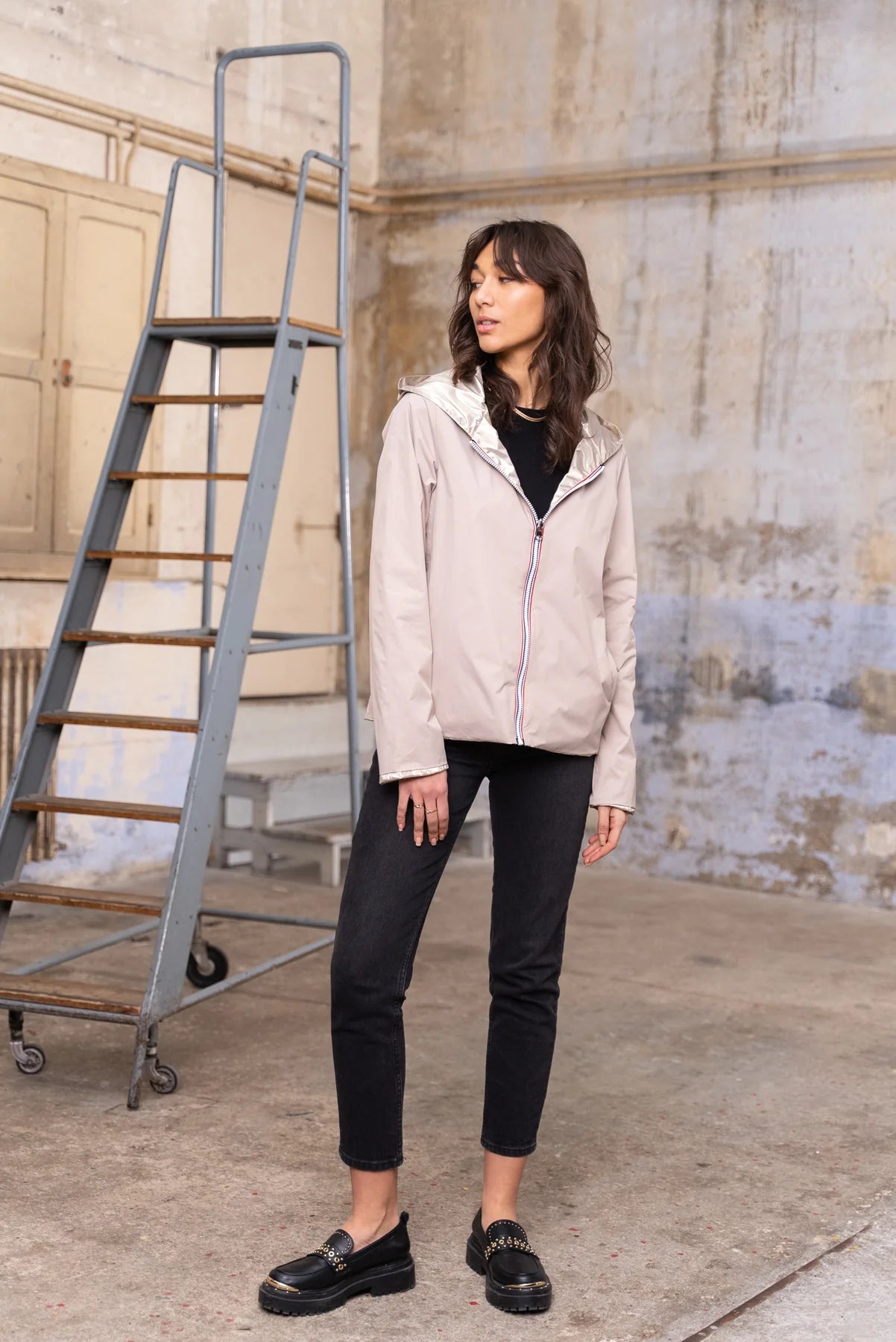 Imperméable réversible Laura Jo beige/doré- Elena courte