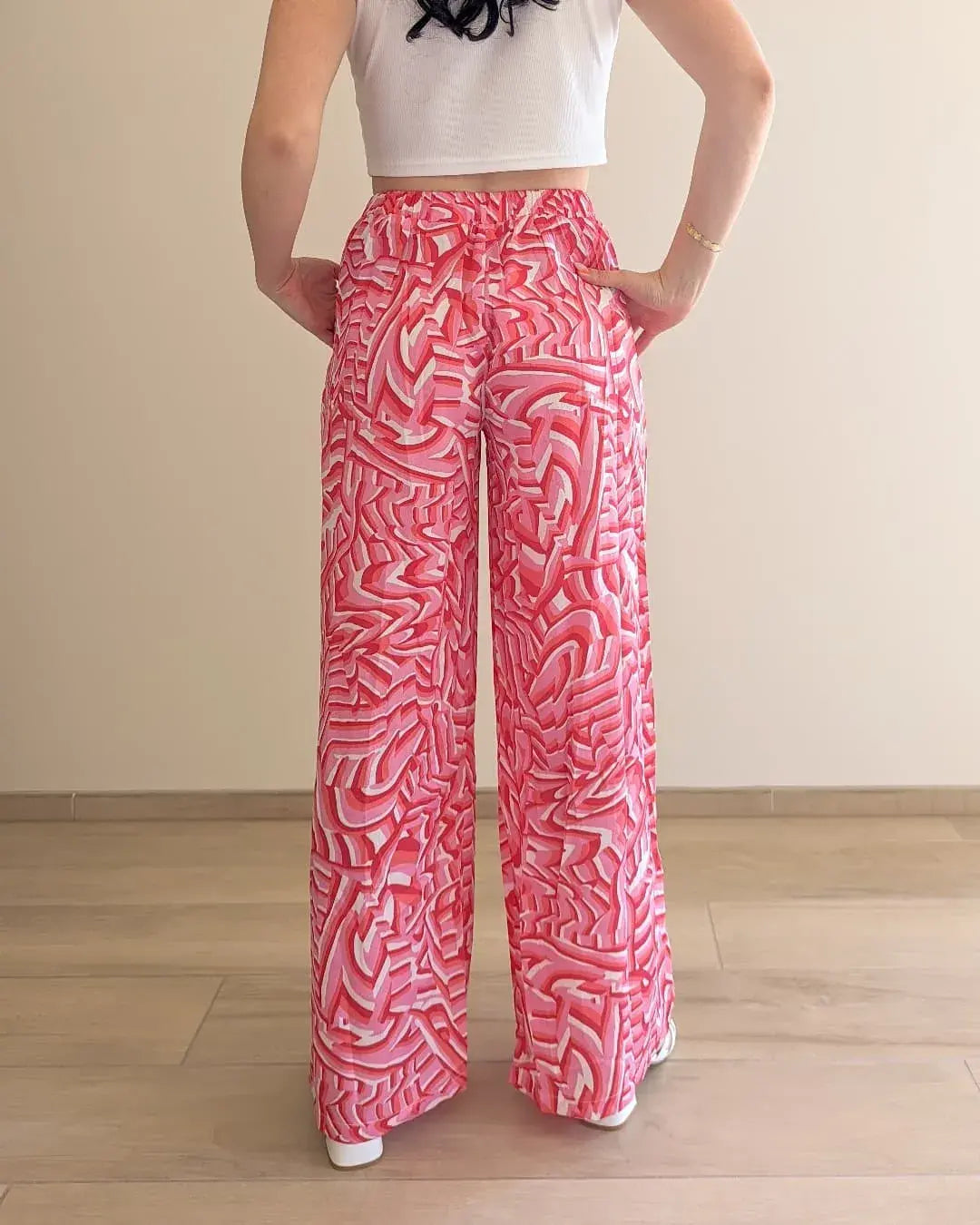 Pantalon fluide à motifs rose - Sacha