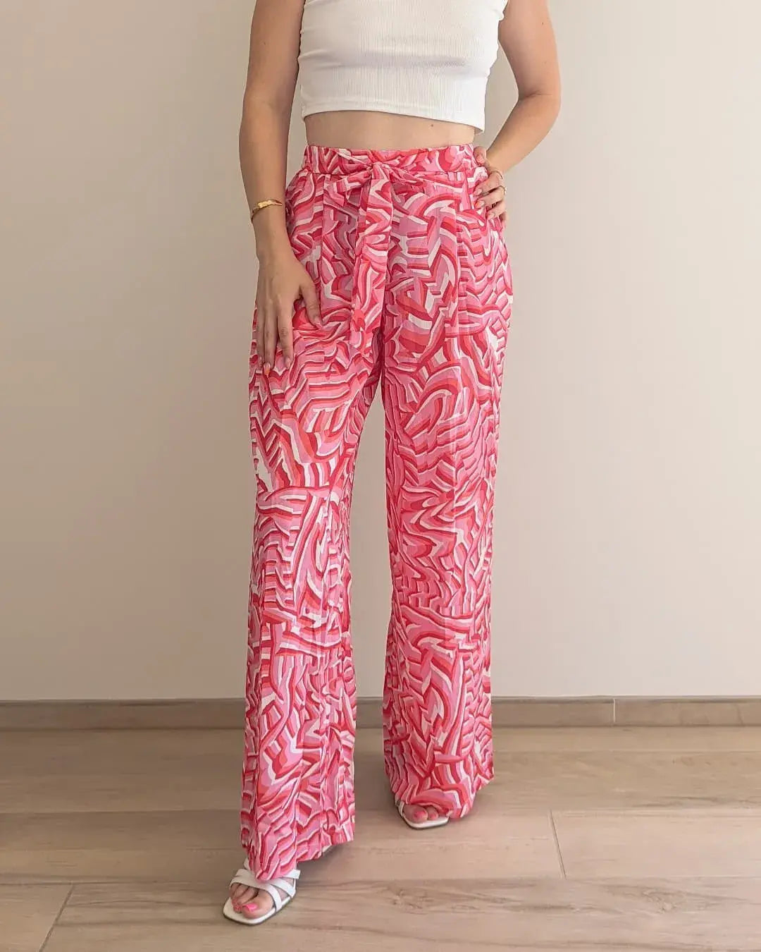 Pantalon fluide à motifs rose - Sacha