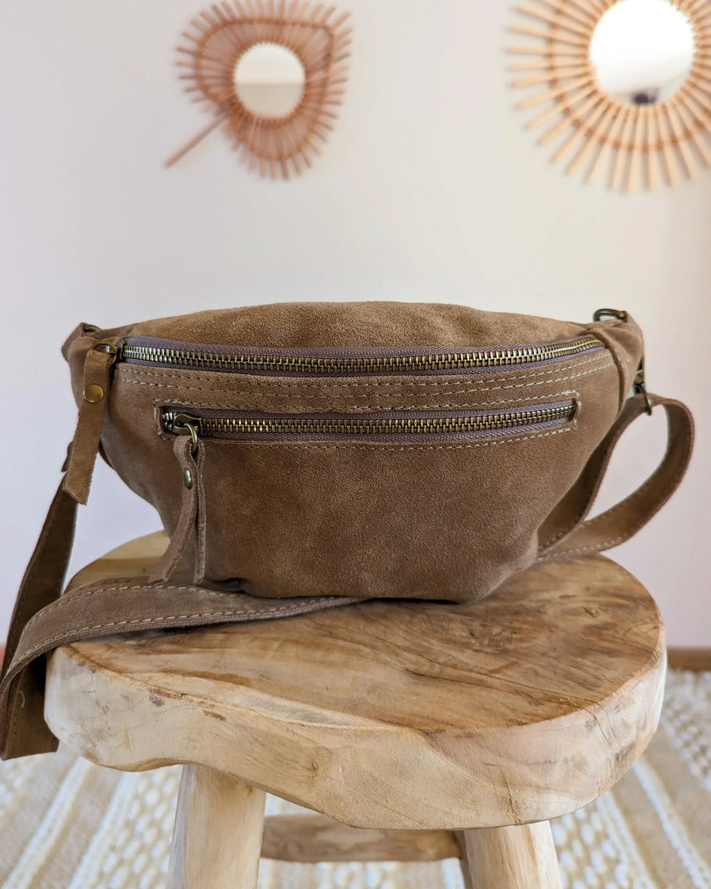 Sac banane en cuir velours - Hunter taupe