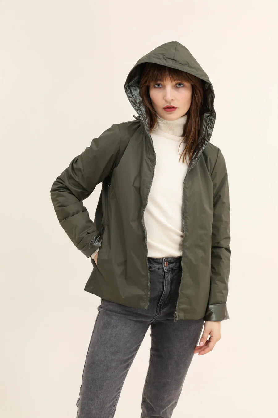 Imperméable rembourré mi-saison Laura Jo kaki mat/brillant - Victoria court - DÉSTOCKAGE taille L et XL