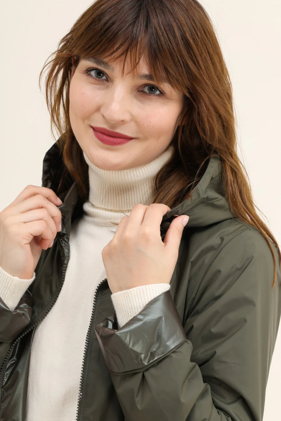 Imperméable rembourré mi-saison Laura Jo kaki mat/brillant - Victoria court - DÉSTOCKAGE taille L et XL