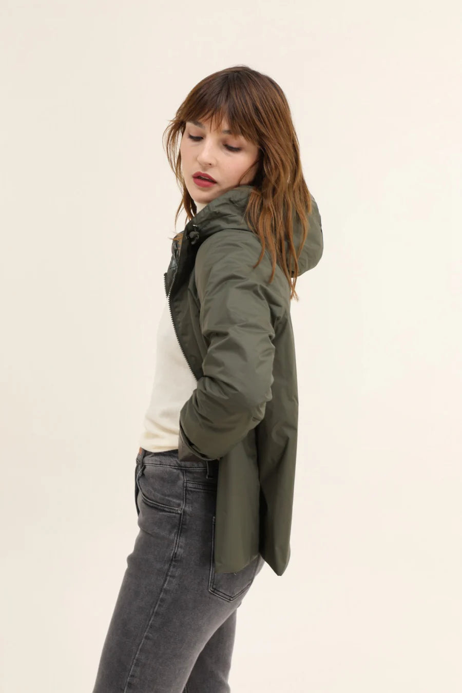 Imperméable rembourré mi-saison Laura Jo kaki mat/brillant - Victoria court - DÉSTOCKAGE taille L et XL