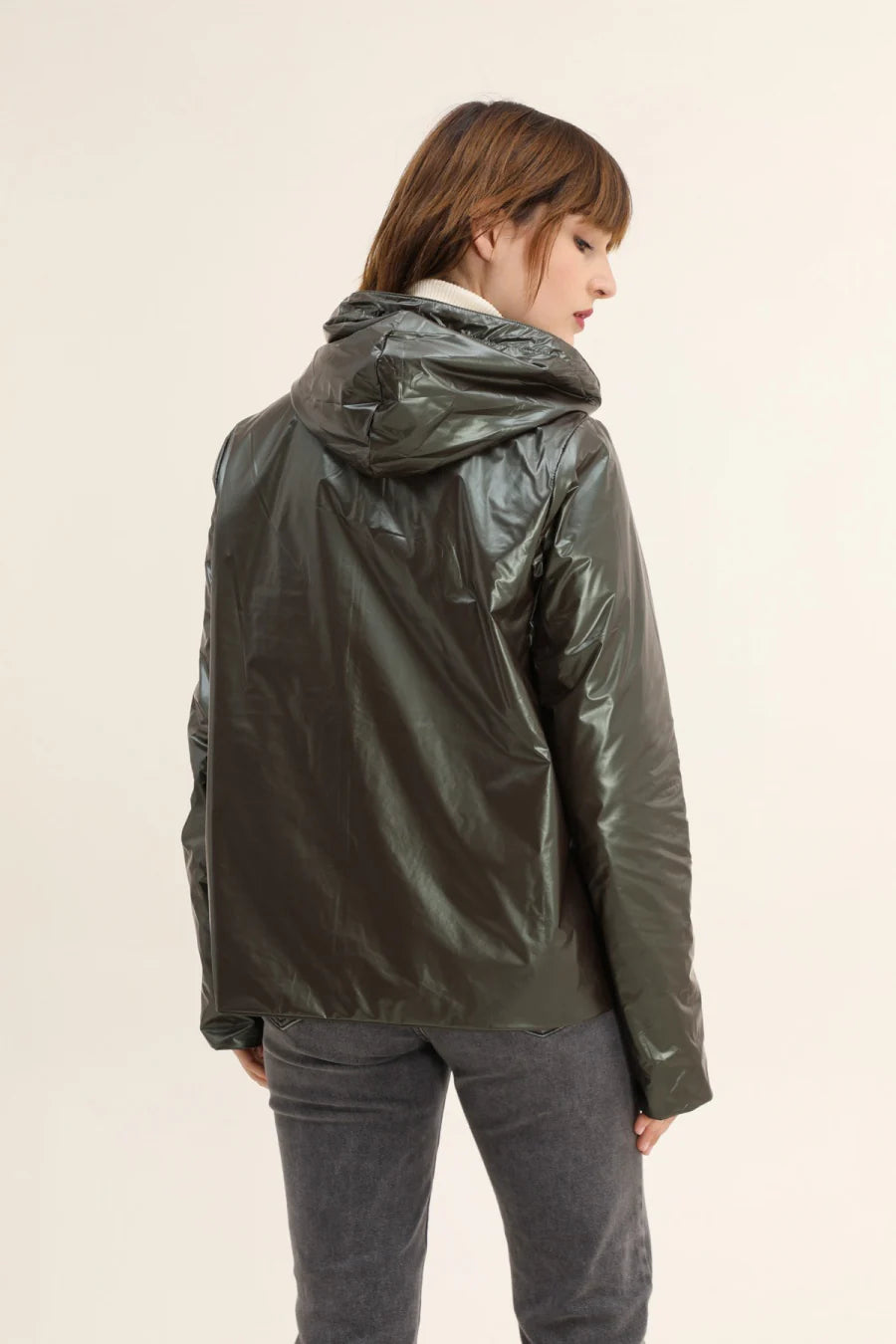 Imperméable rembourré mi-saison Laura Jo kaki mat/brillant - Victoria court - DÉSTOCKAGE taille L et XL