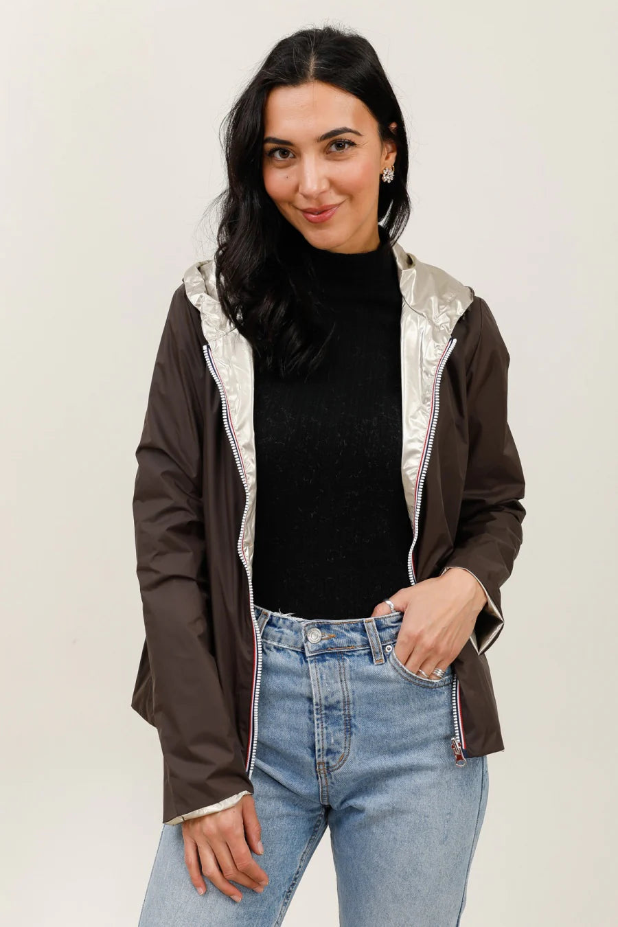 Imperméable réversible Laura Jo chocolat/doré - Elena courte