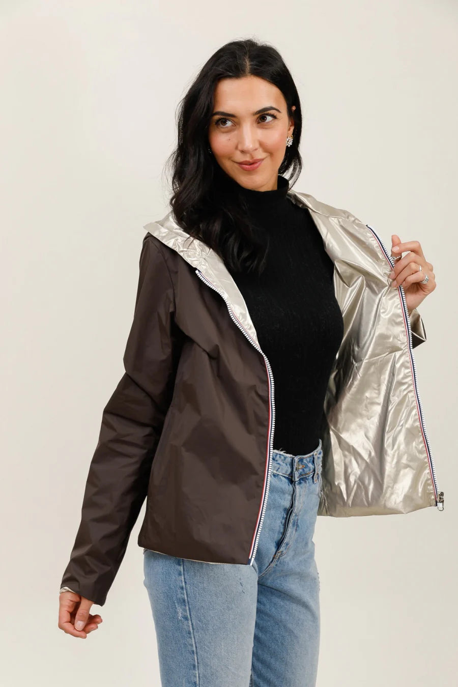 Imperméable réversible Laura Jo chocolat/doré - Elena courte