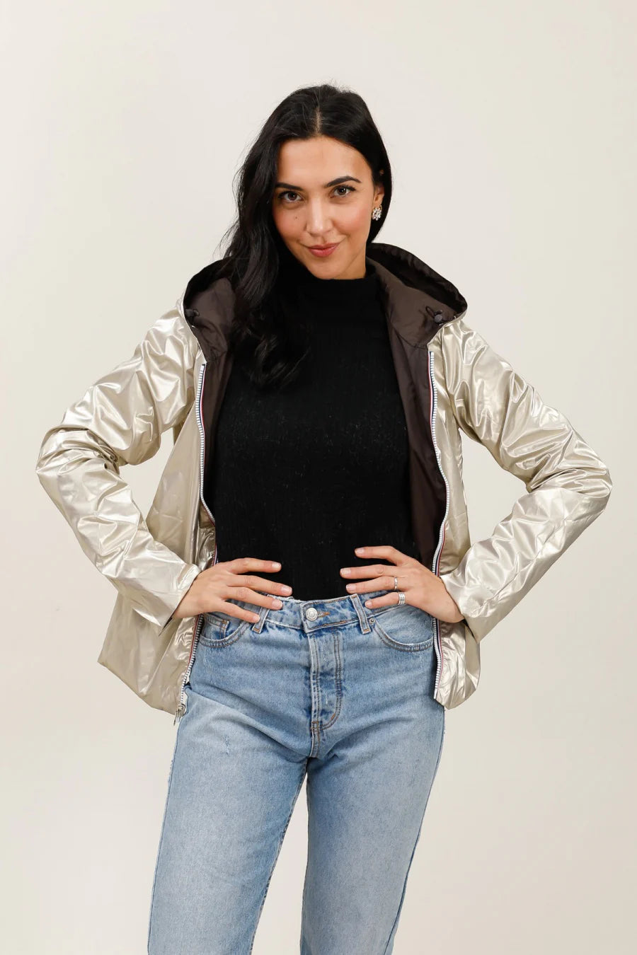 Imperméable réversible Laura Jo chocolat/doré - Elena courte