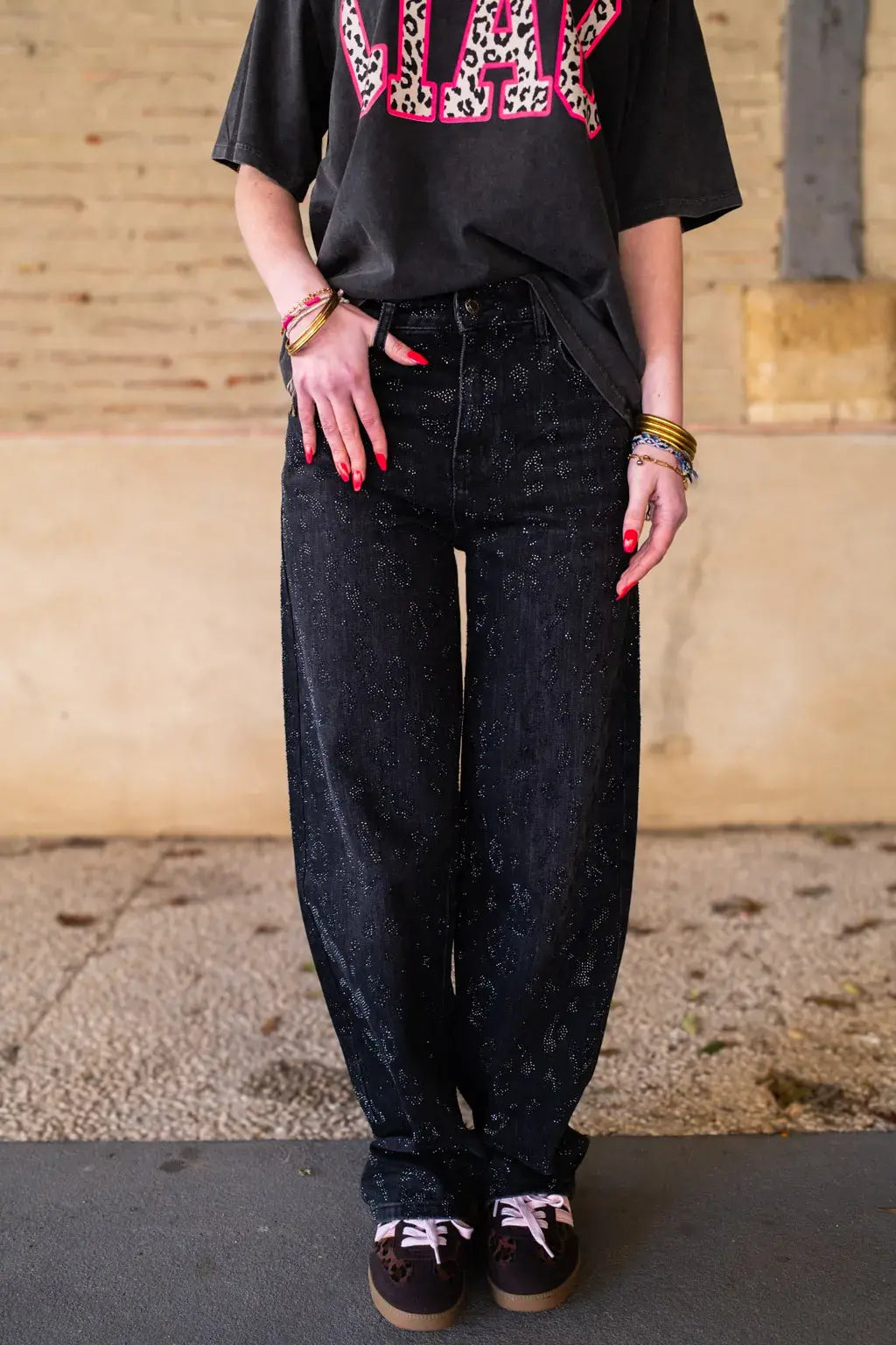 Jean Aria léopard à strass