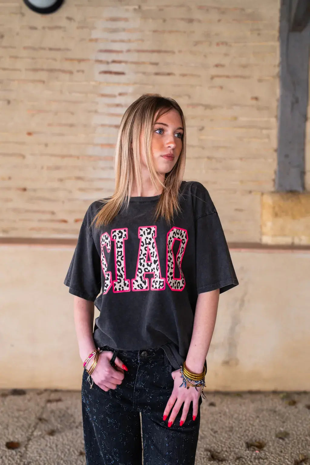 T-shirt Ciao noir léopard