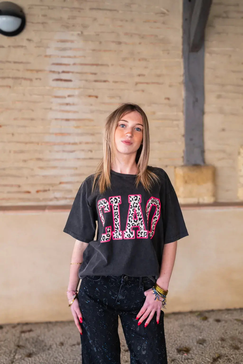 T-shirt Ciao noir léopard