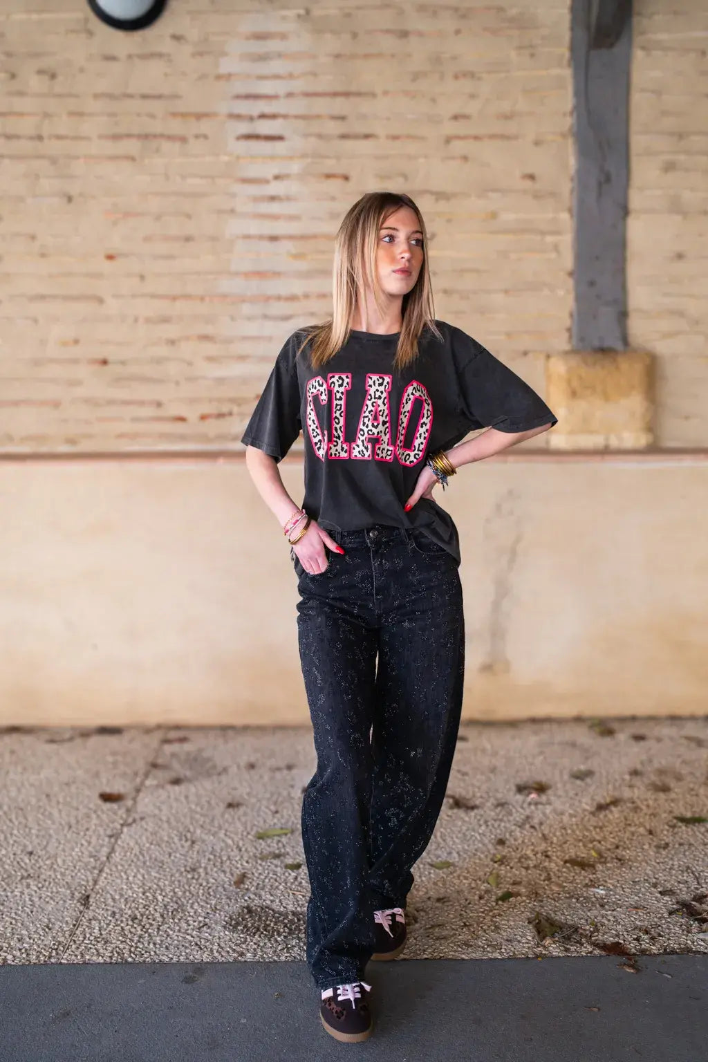 T-shirt Ciao noir léopard