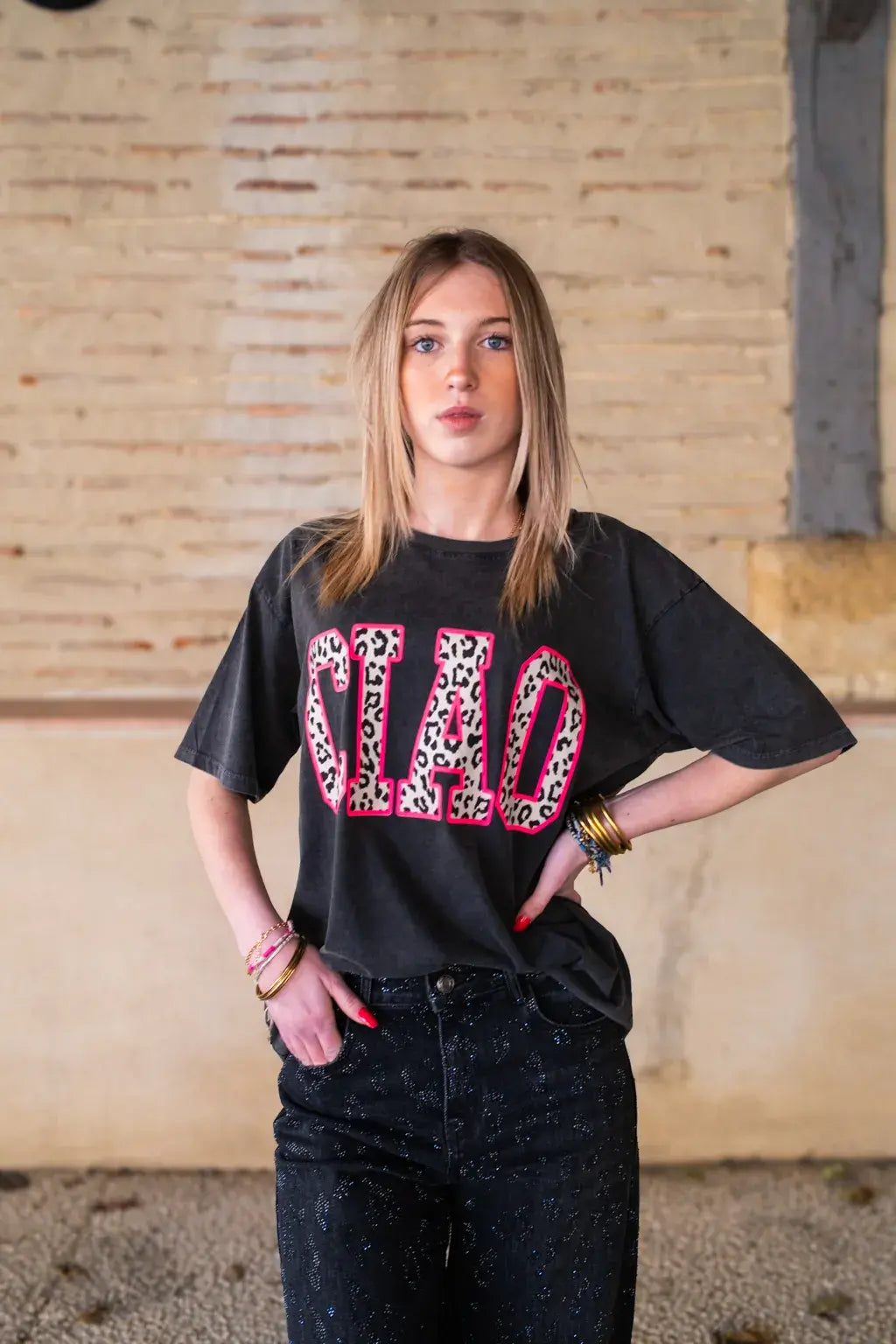 T-shirt Ciao noir léopard