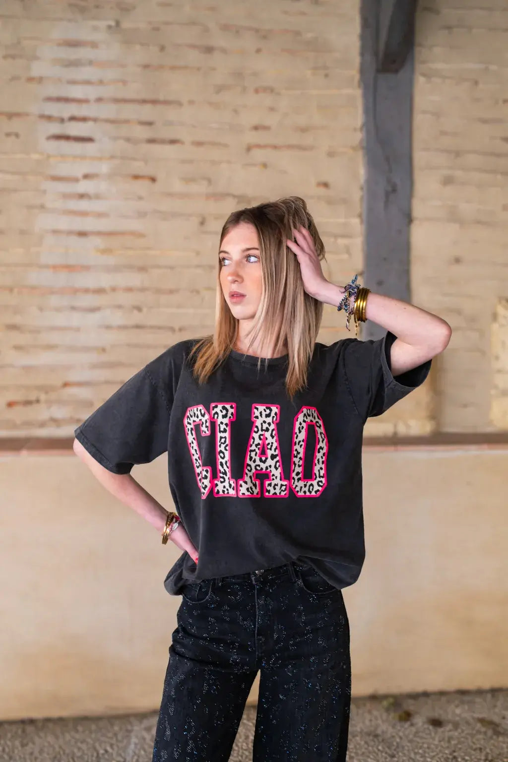 T-shirt Ciao noir léopard