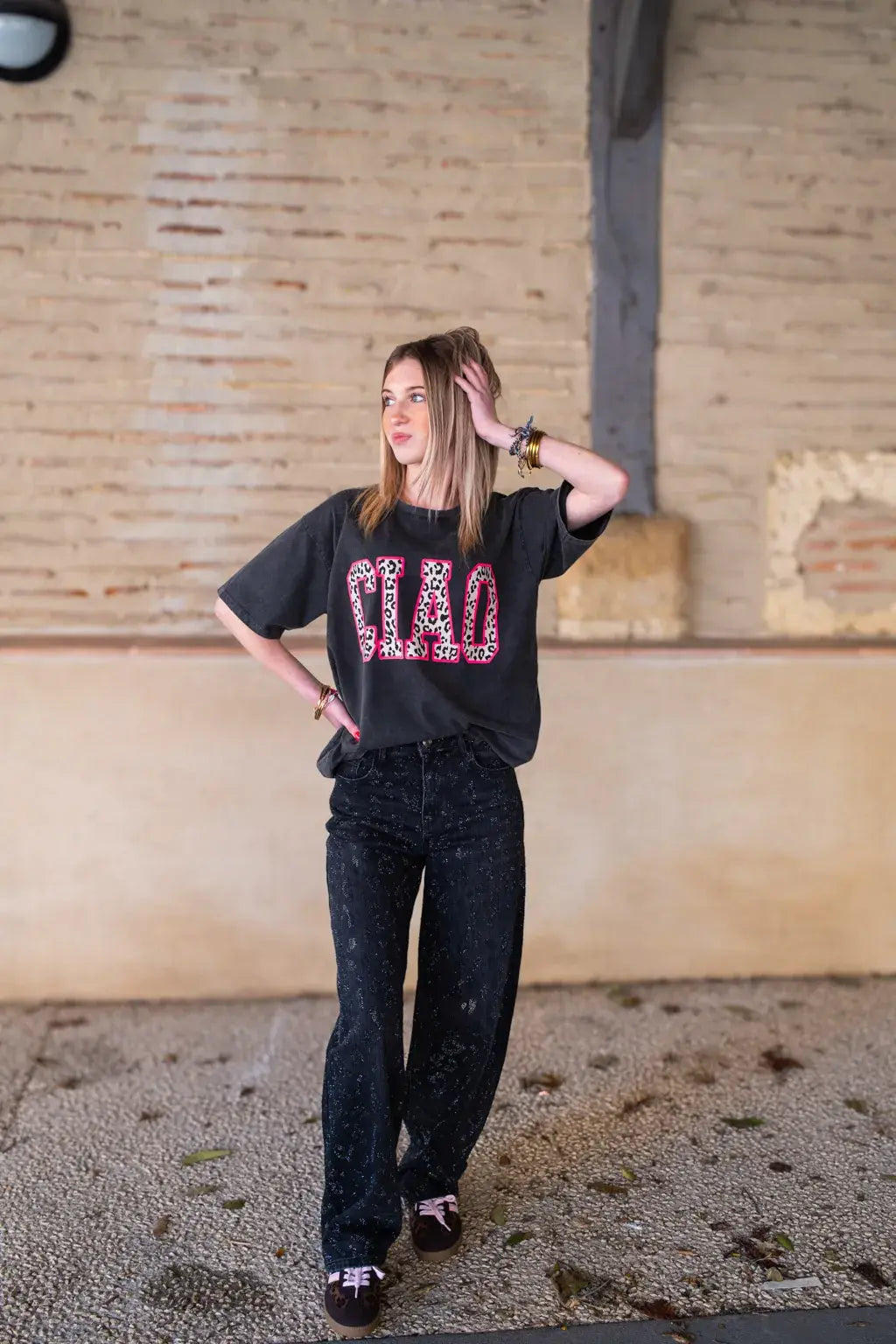 T-shirt Ciao noir léopard