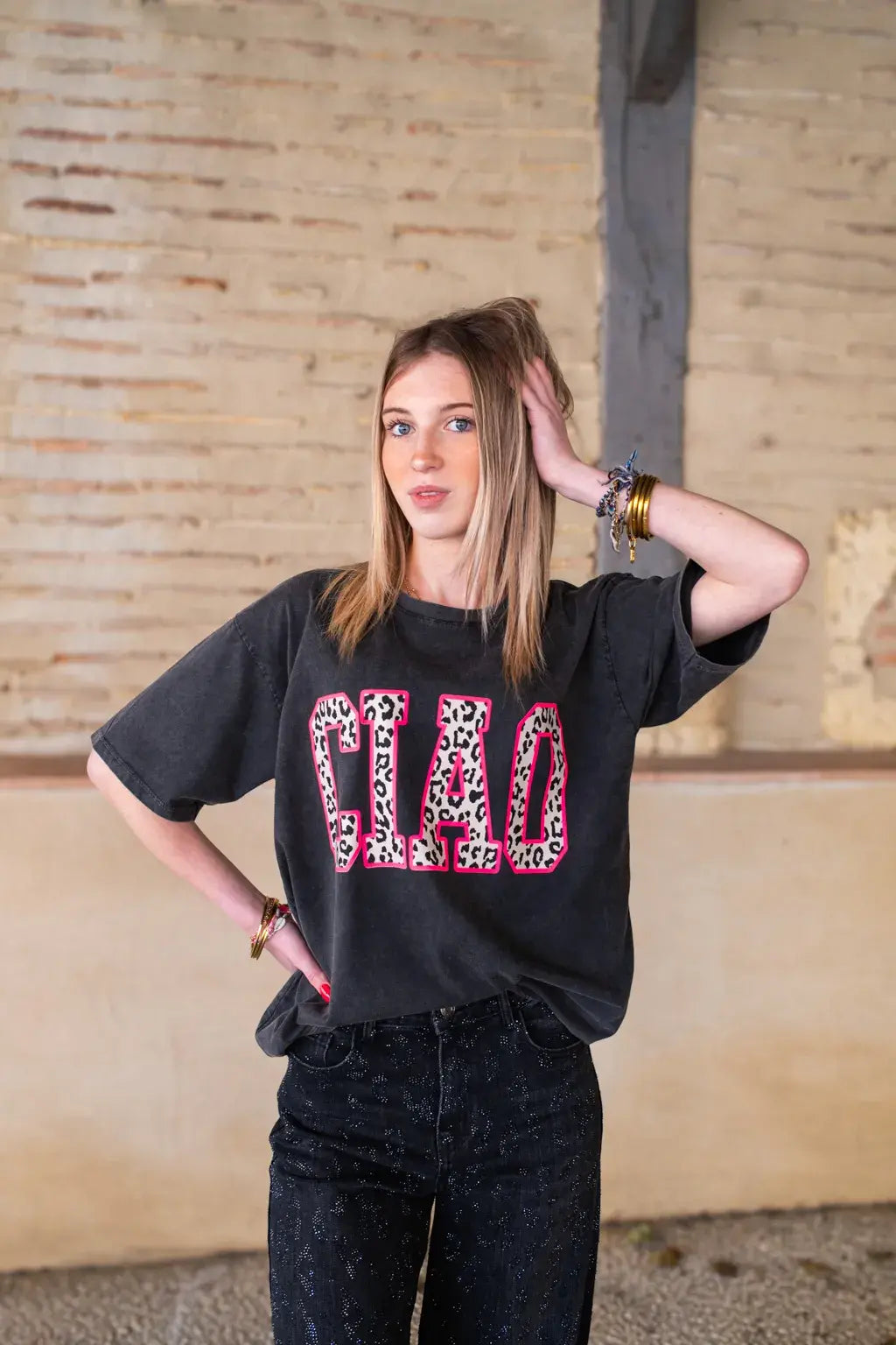 T-shirt Ciao noir léopard