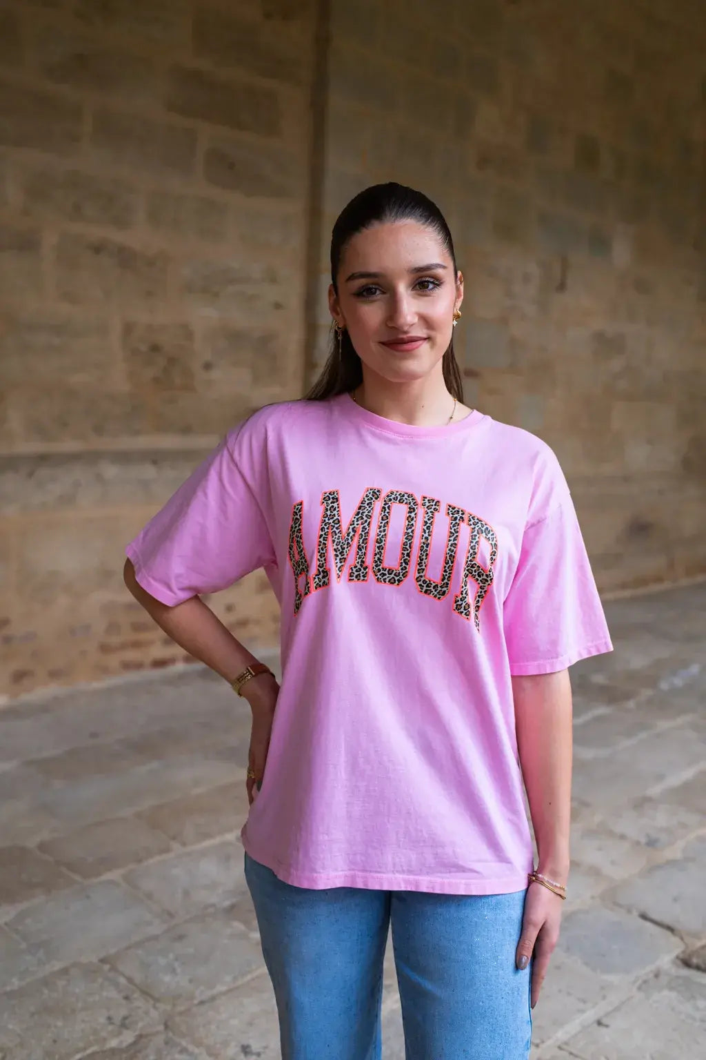 T-shirt Amour rose léopard