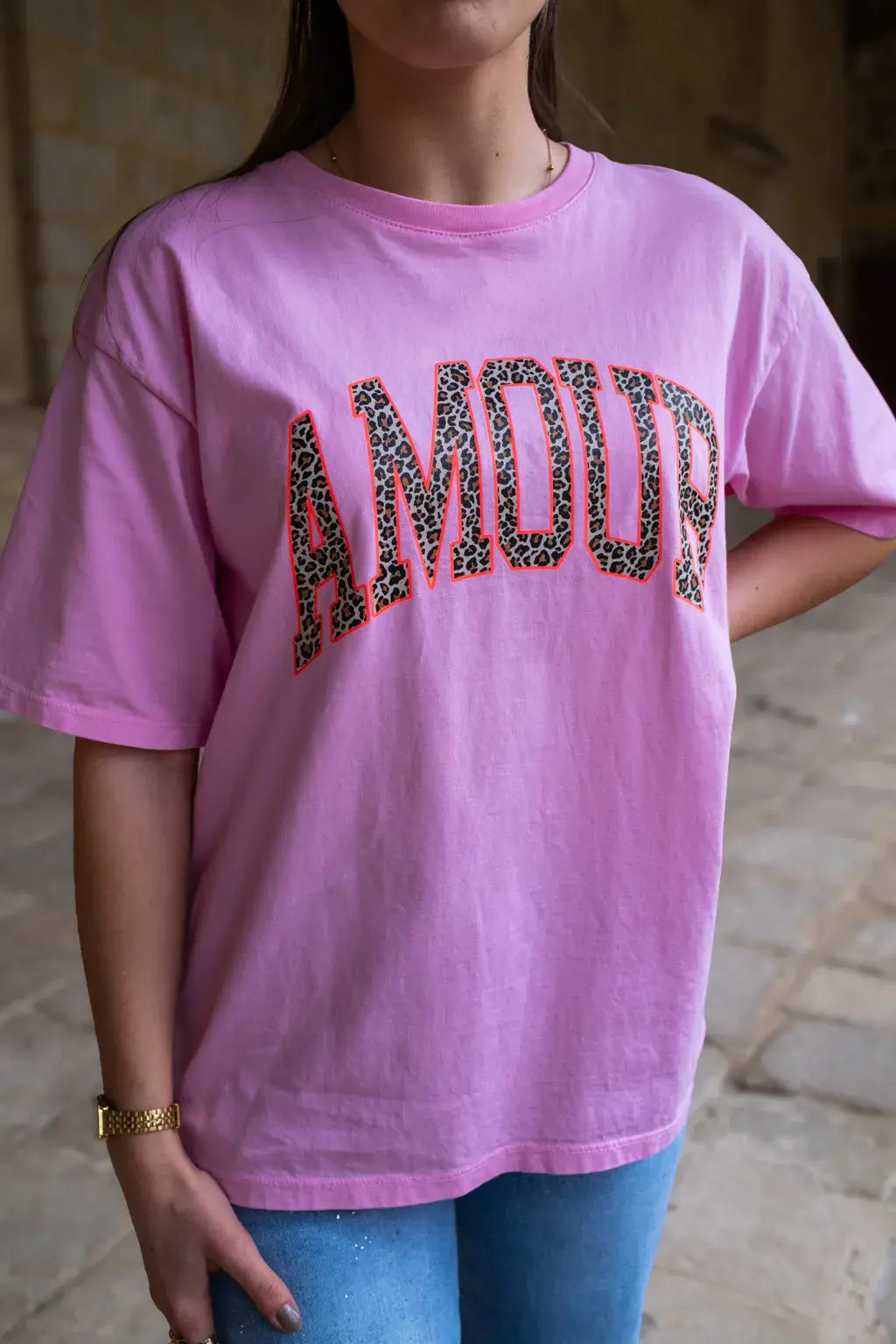 T-shirt Amour rose léopard