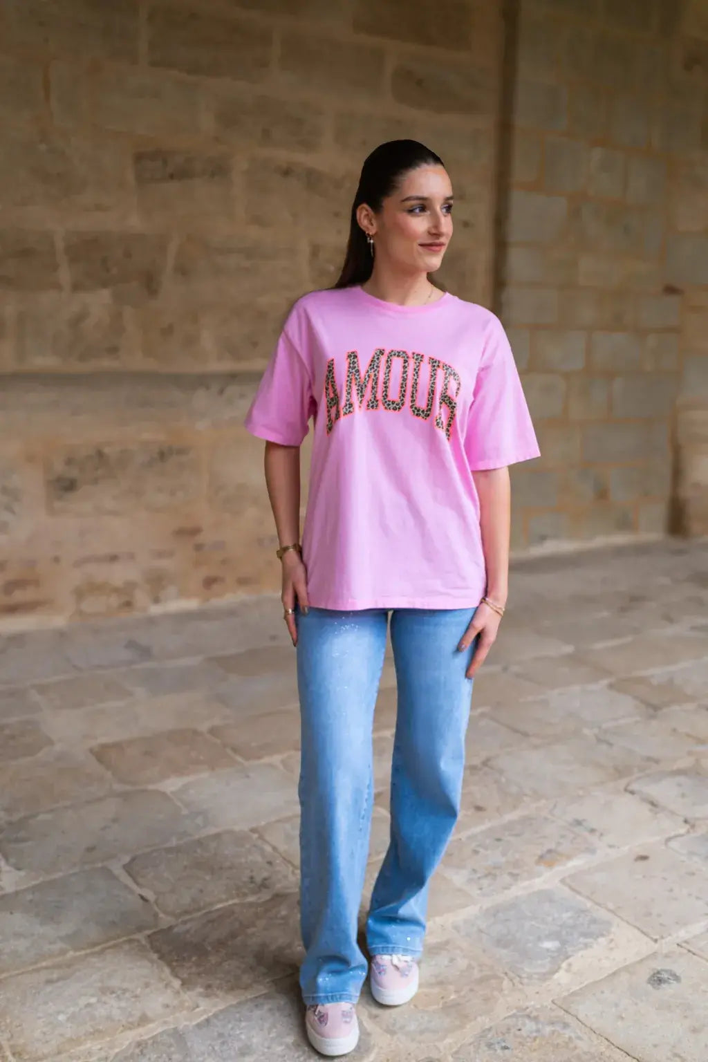 T-shirt Amour rose léopard