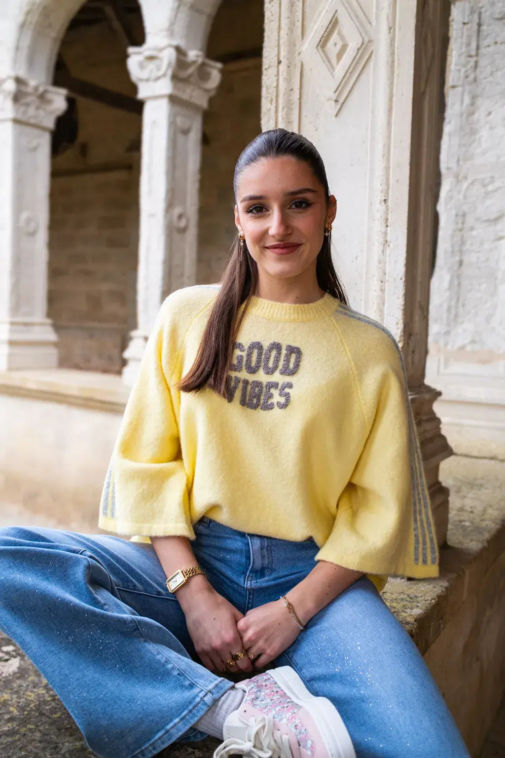 Pull Good vibes jaune