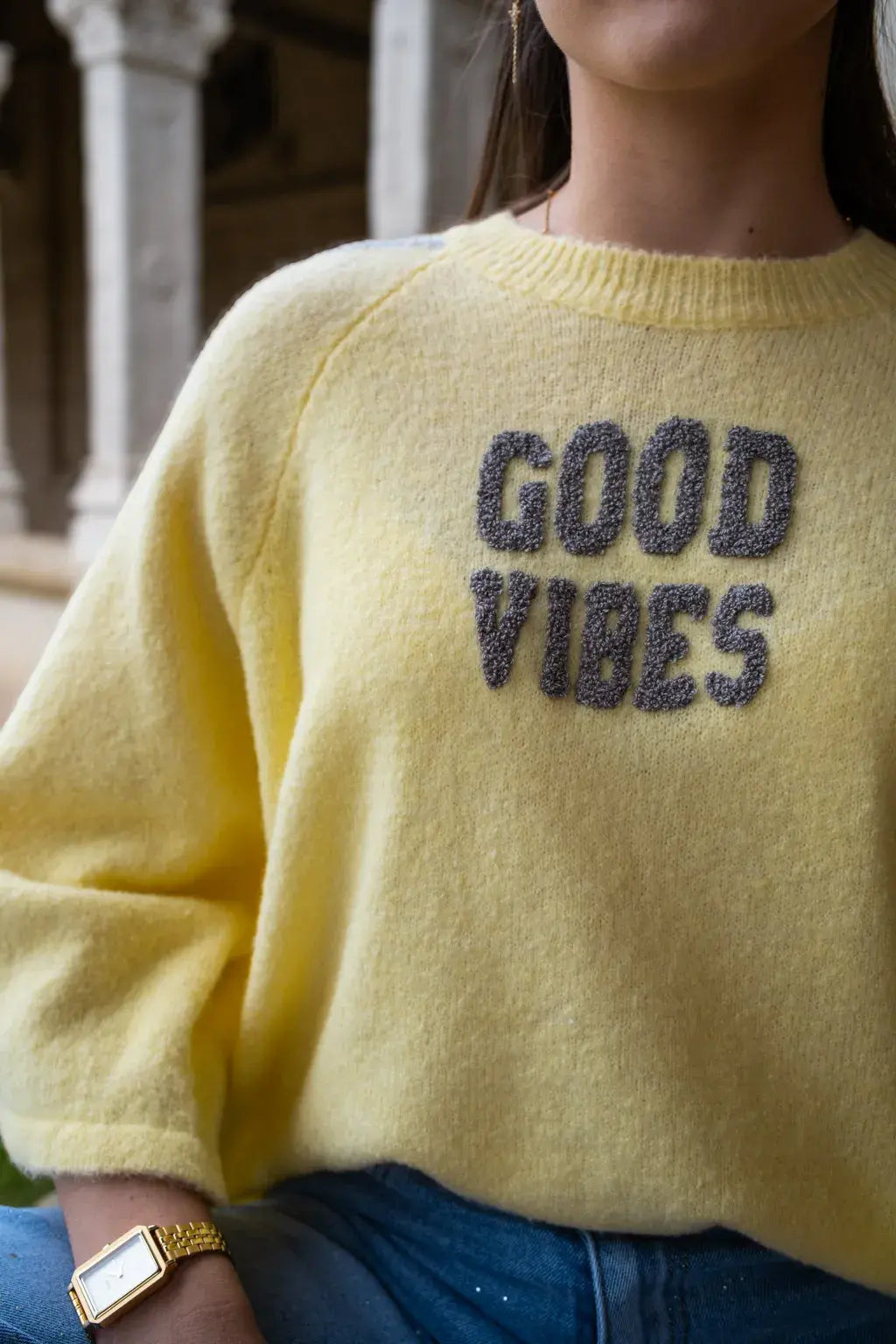 Pull Good vibes jaune