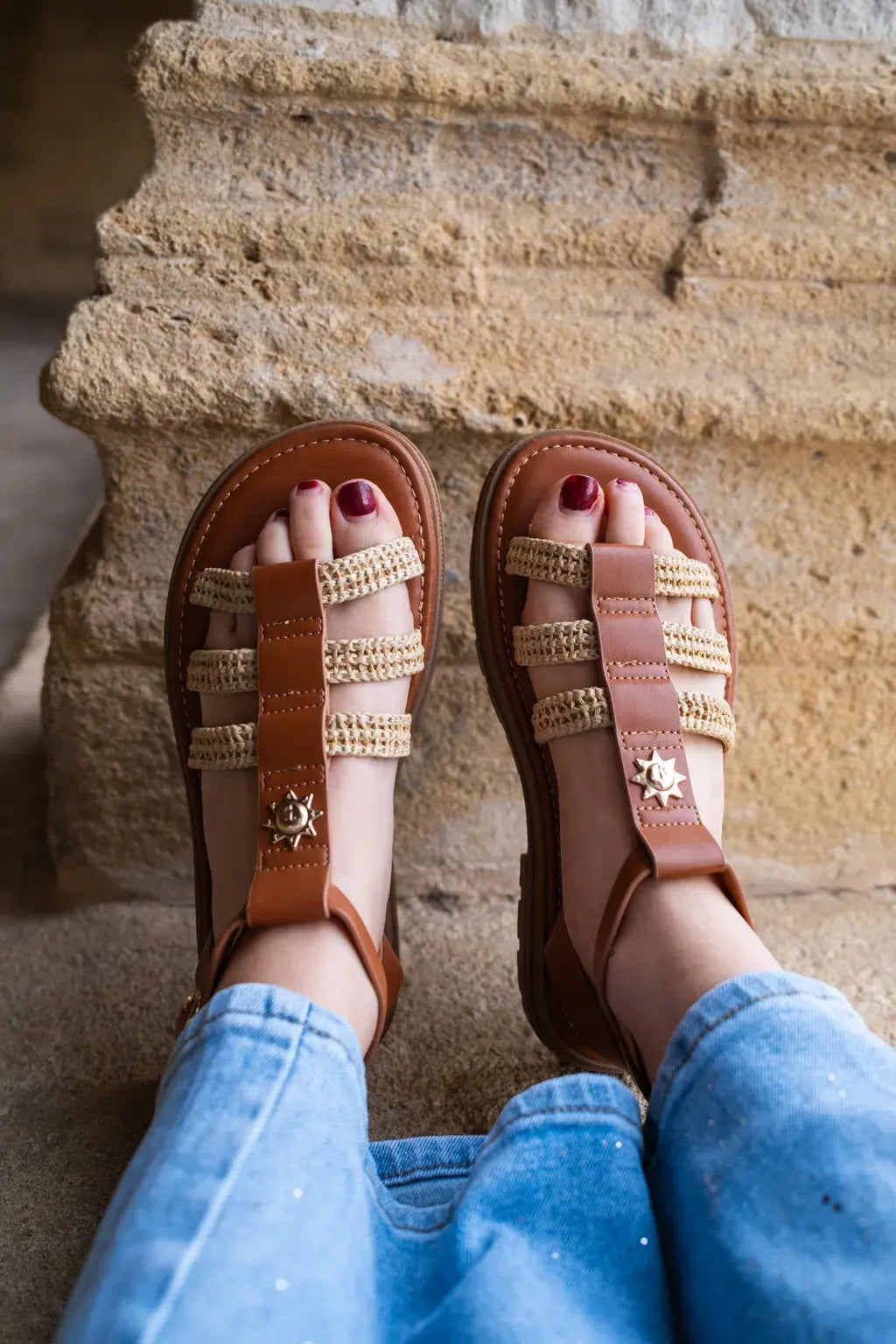 Sandales Soleil camel raphia