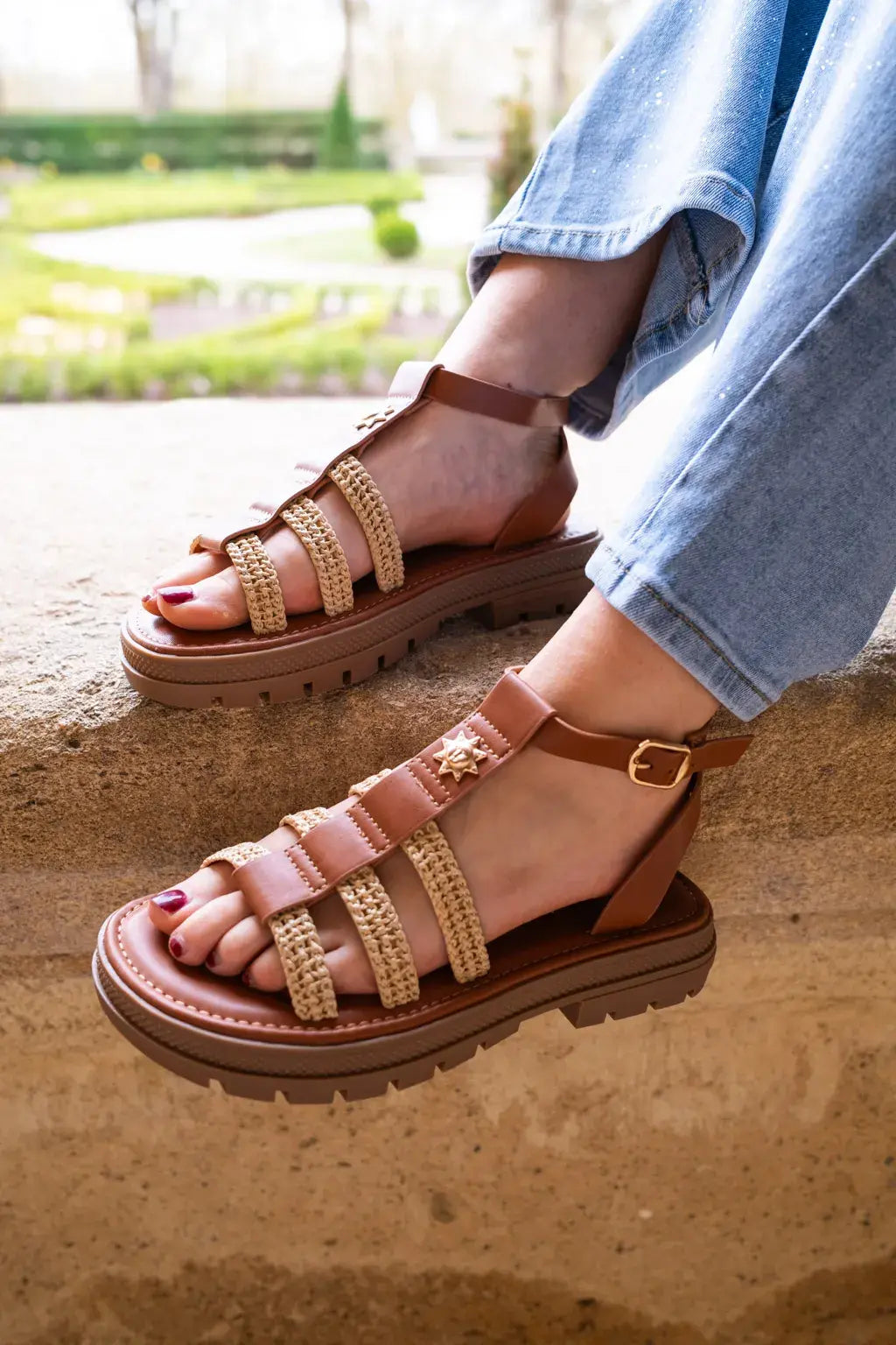 Sandales Soleil camel raphia